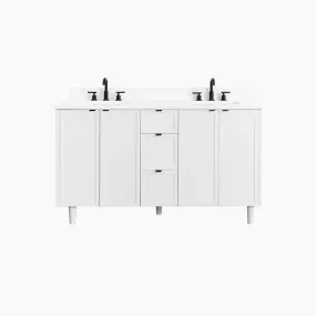 Cape Breton 60" Satin White Bathroom Vanity, Double Sink