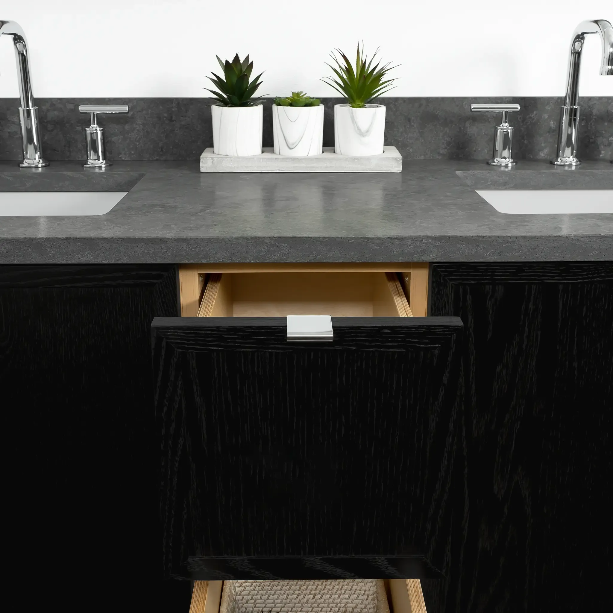 Cape Breton 60" Wall Mount Blackened Oak Bathroom Vanity, Double Sink