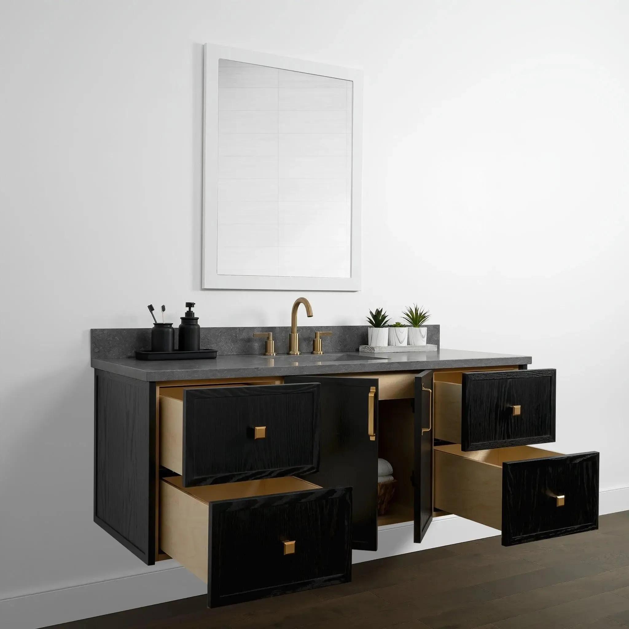 Cape Breton 60" Wall Mount Blackened Oak Bathroom Vanity