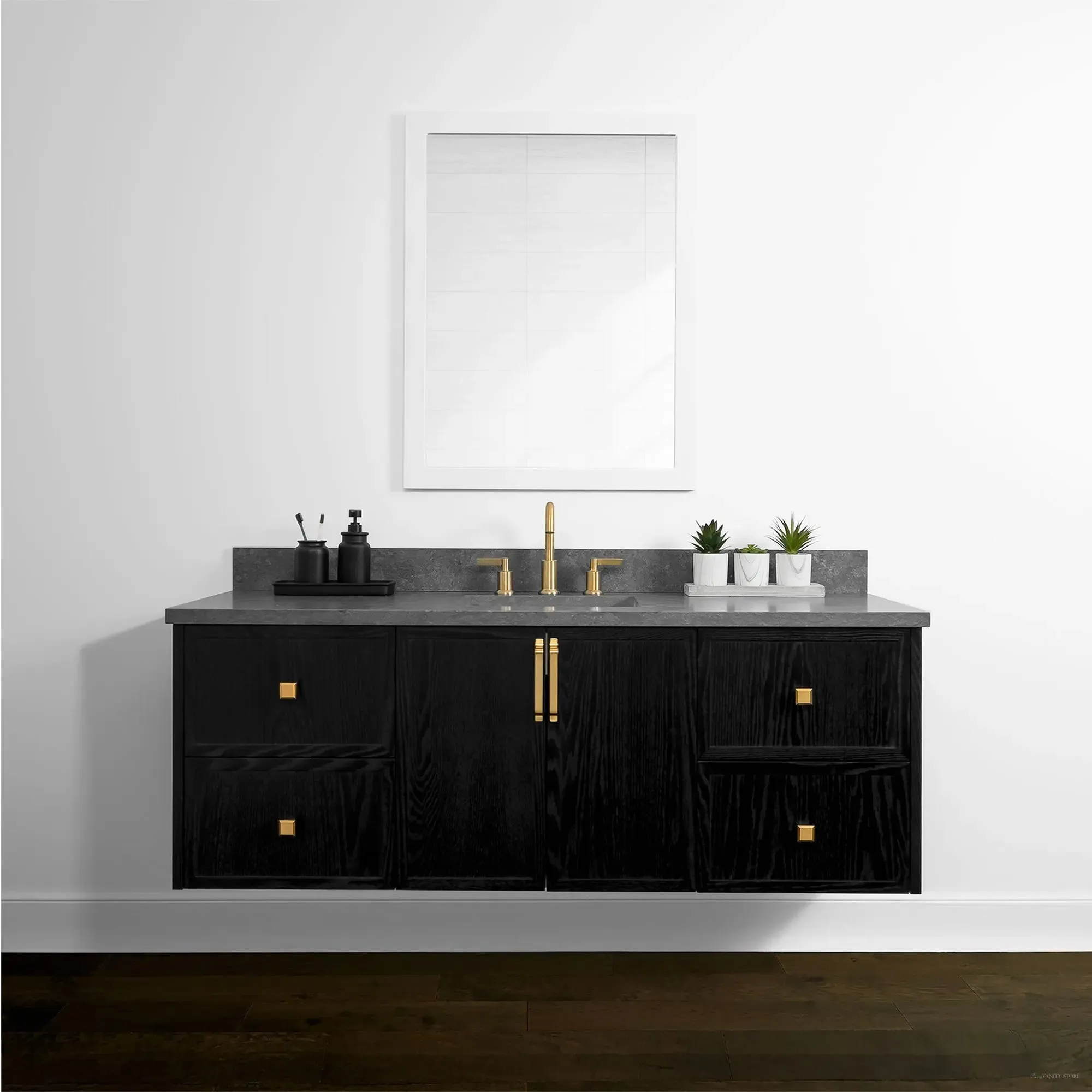 Cape Breton 60" Wall Mount Blackened Oak Bathroom Vanity