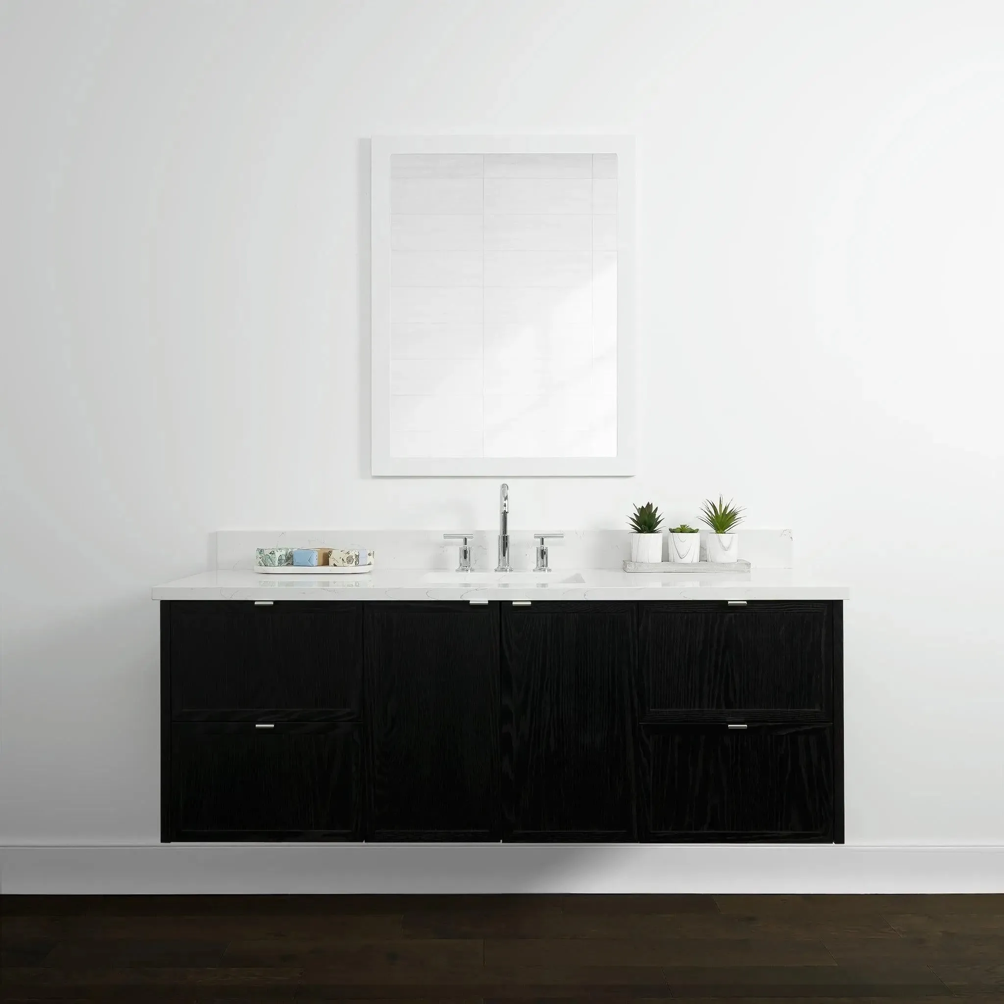 Cape Breton 60" Wall Mount Blackened Oak Bathroom Vanity