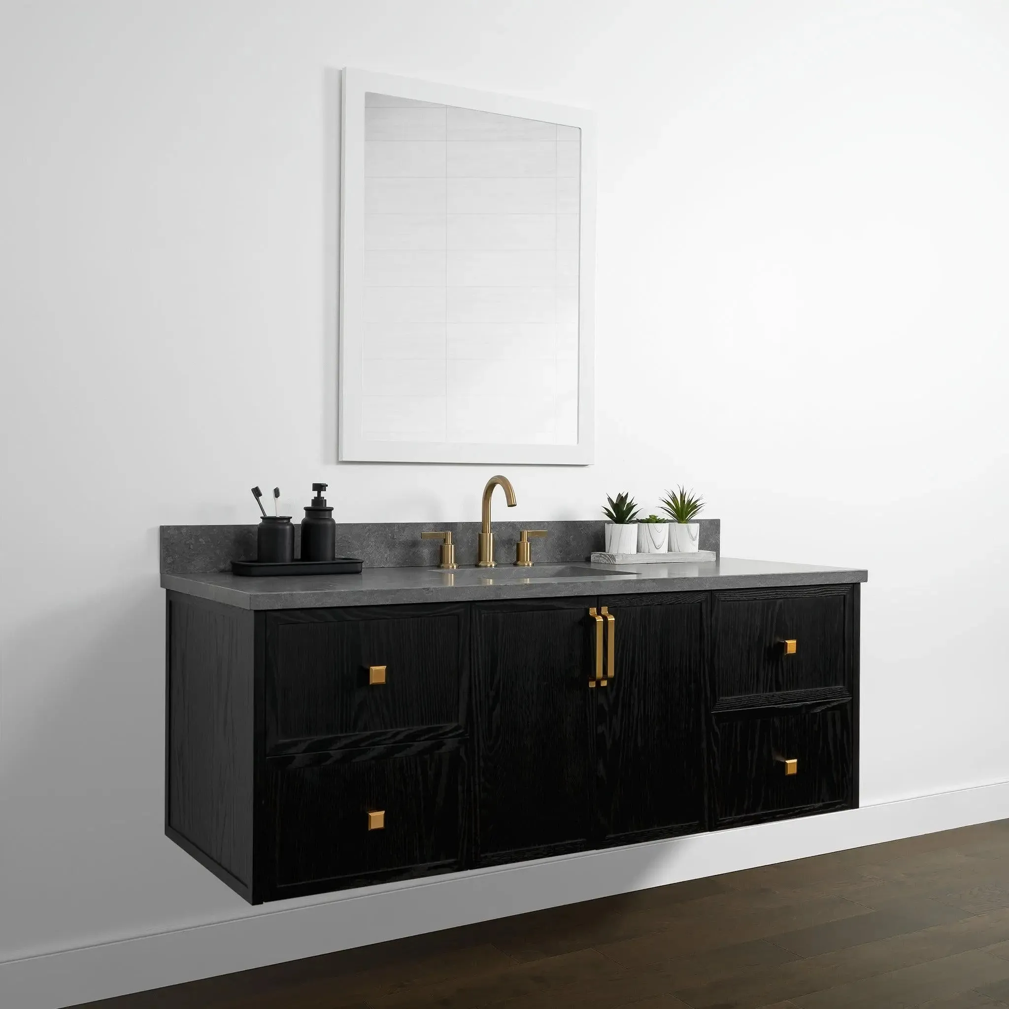 Cape Breton 60" Wall Mount Blackened Oak Bathroom Vanity