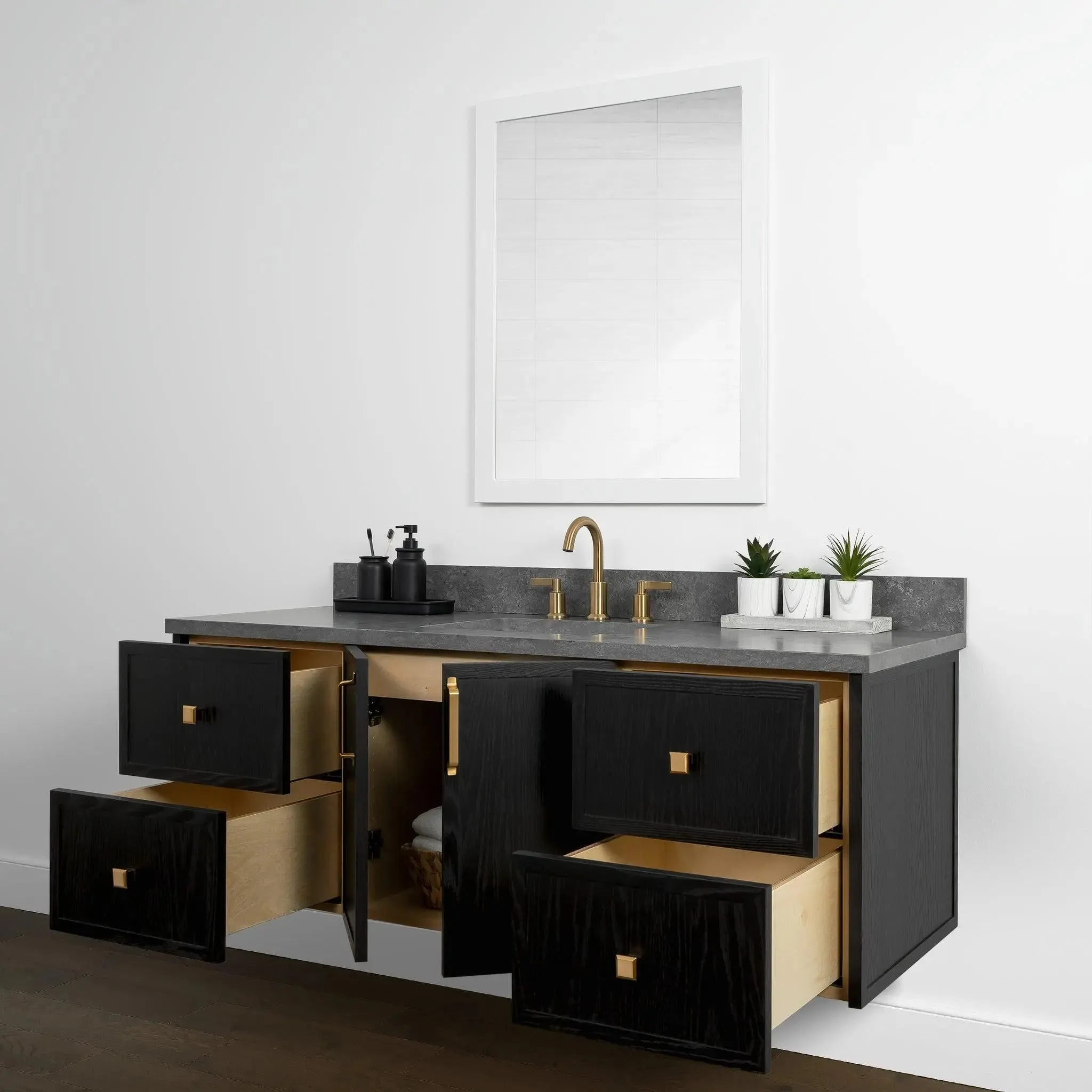 Cape Breton 60" Wall Mount Blackened Oak Bathroom Vanity