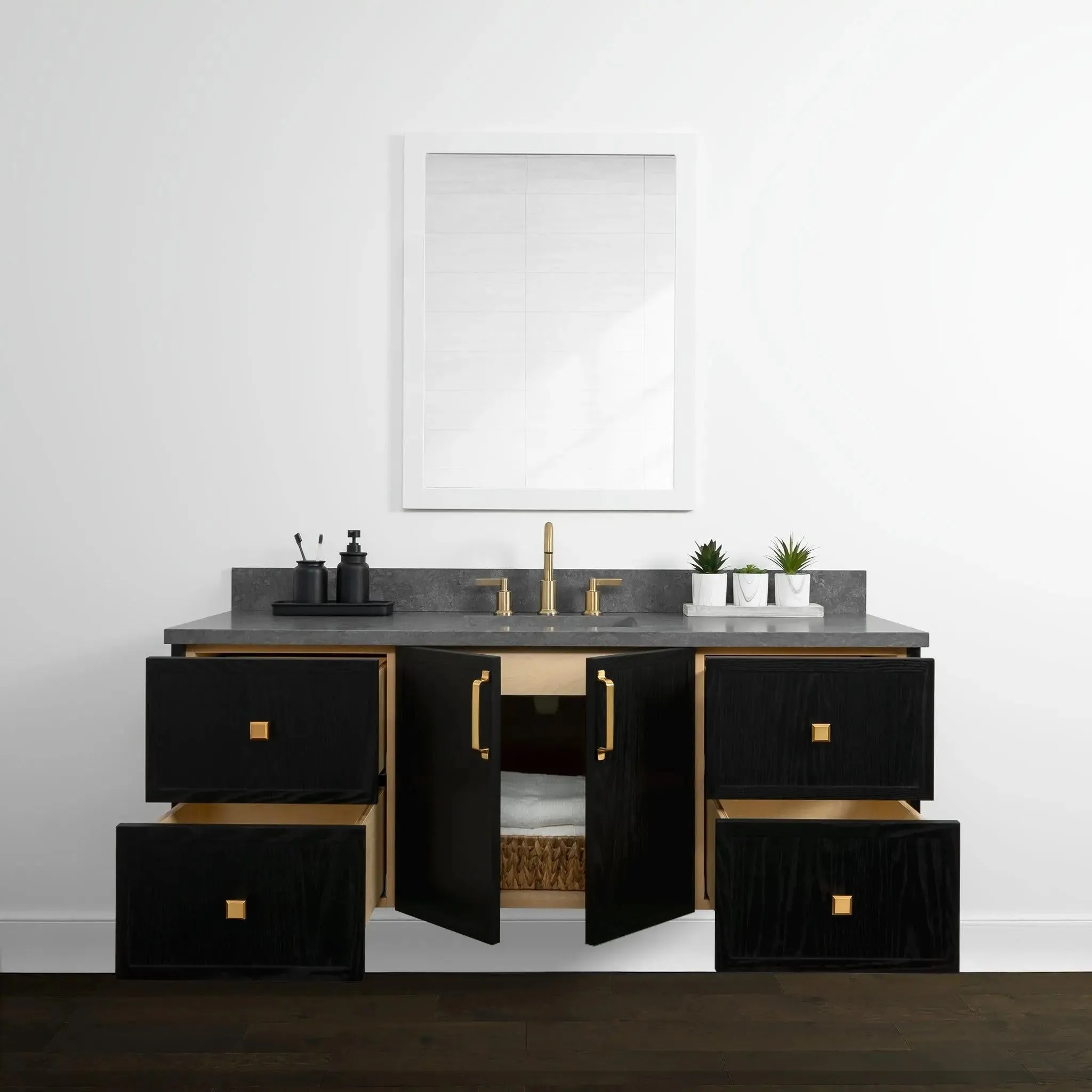 Cape Breton 60" Wall Mount Blackened Oak Bathroom Vanity