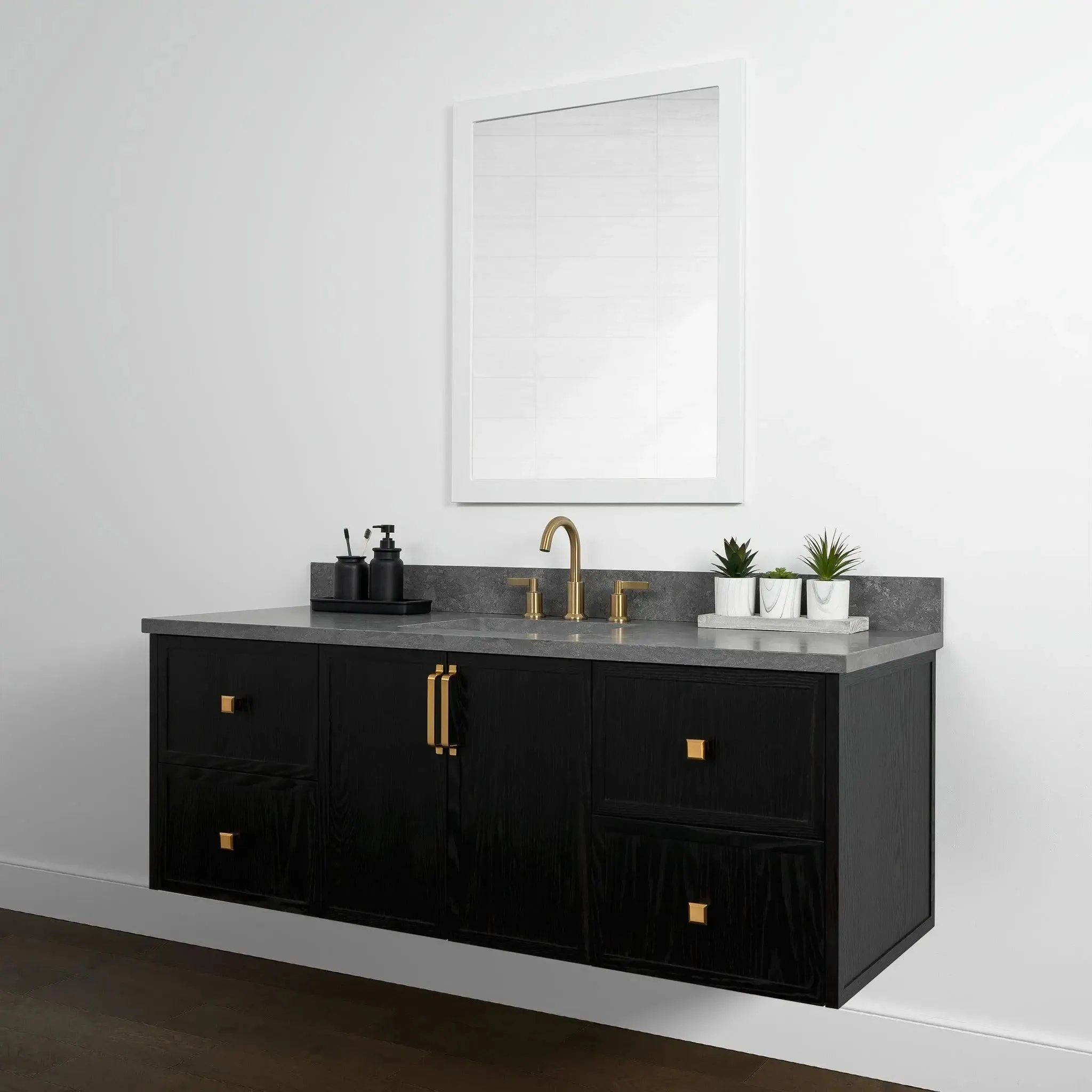 Cape Breton 60" Wall Mount Blackened Oak Bathroom Vanity