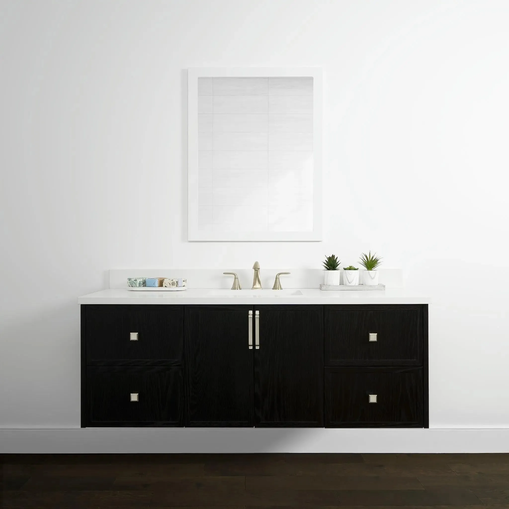 Cape Breton 60" Wall Mount Blackened Oak Bathroom Vanity