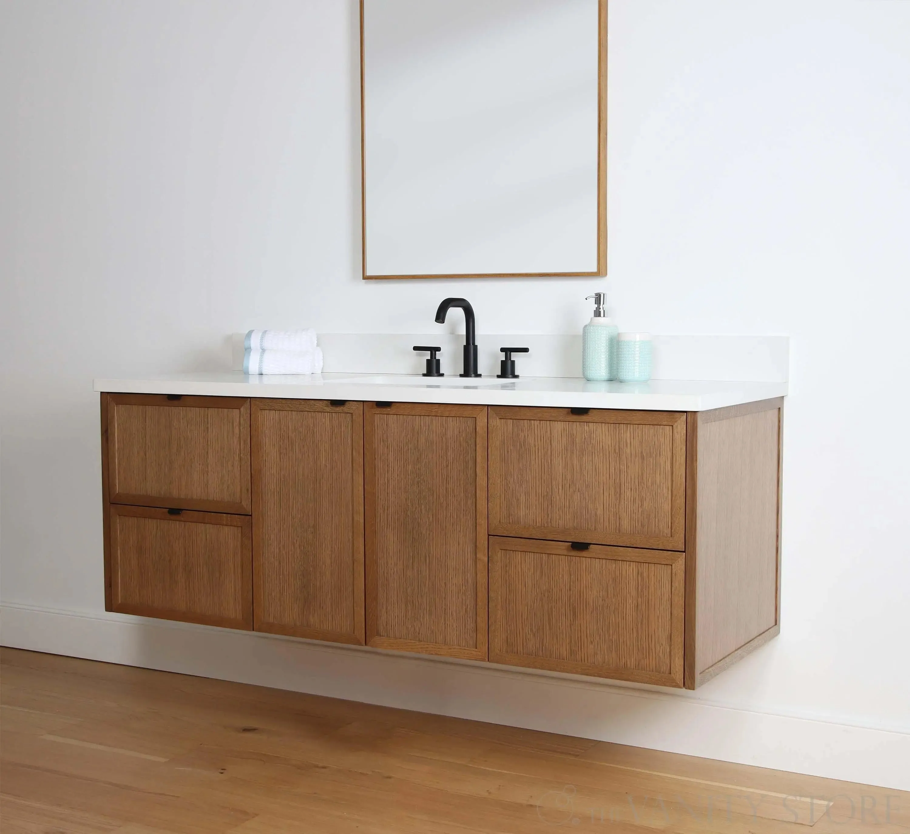 Cape Breton 60" Wall Mount Mid Century Oak Bathroom Vanity