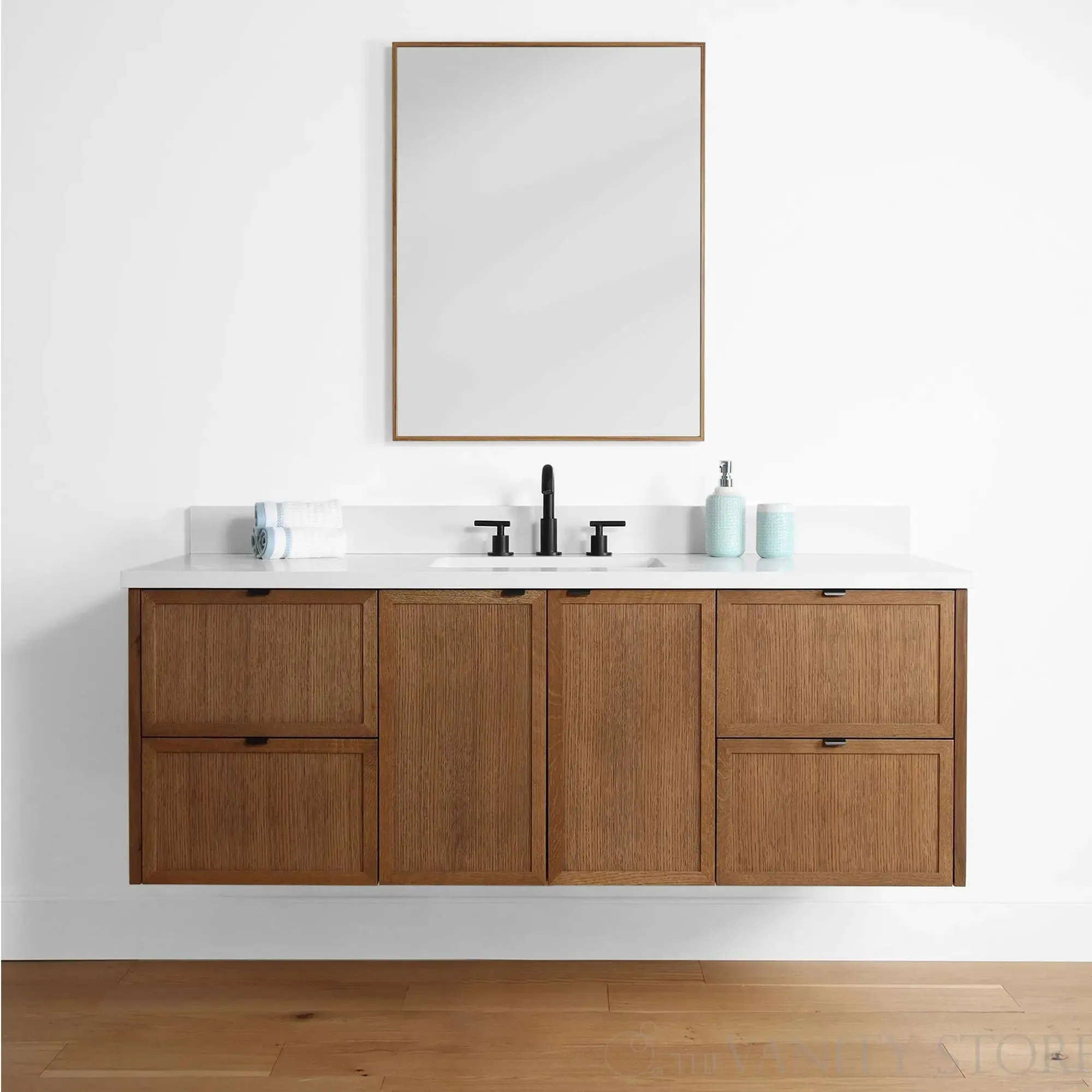 Cape Breton 60" Wall Mount Mid Century Oak Bathroom Vanity