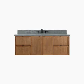 Cape Breton 60" Wall Mount Mid Century Oak Bathroom Vanity