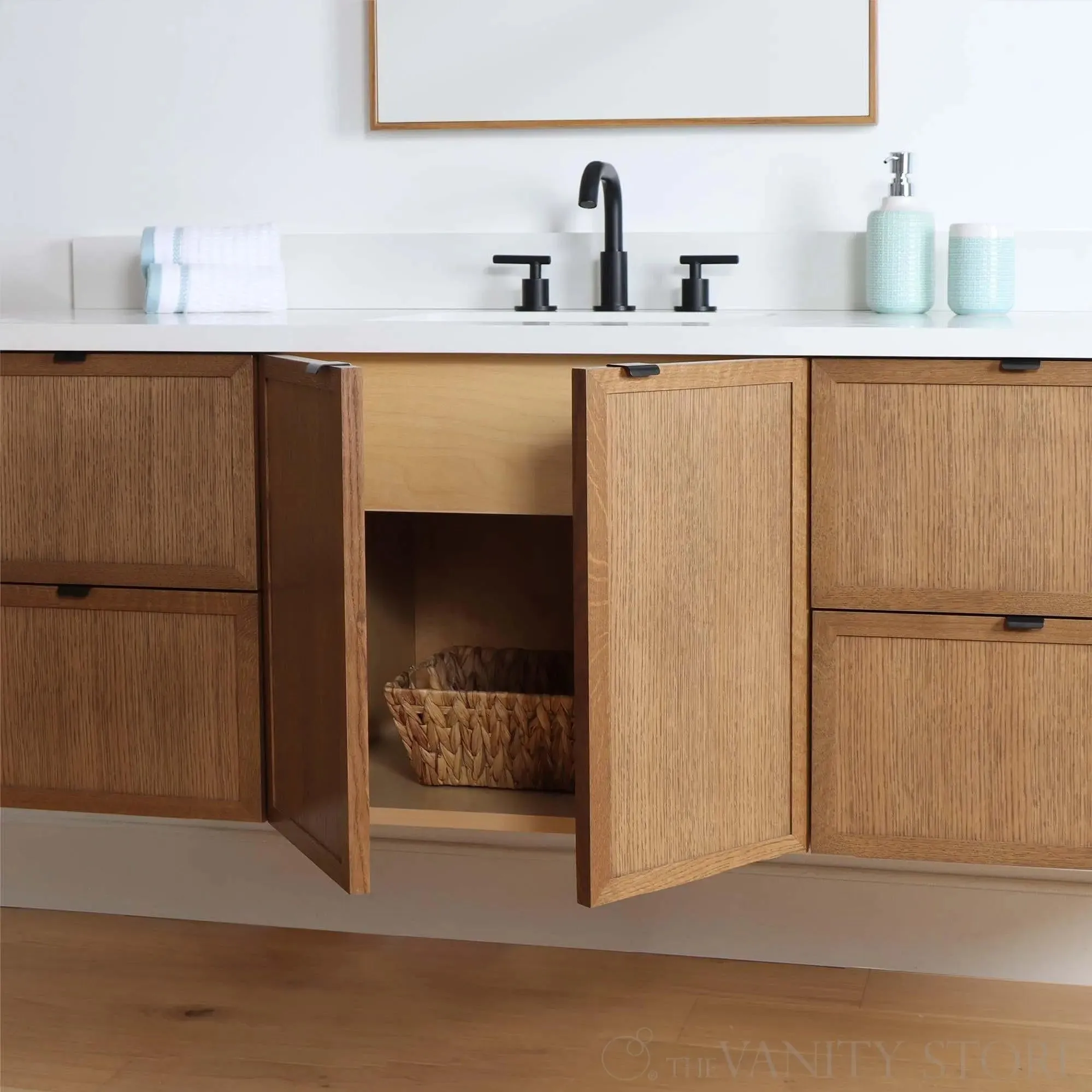 Cape Breton 60" Wall Mount Mid Century Oak Bathroom Vanity