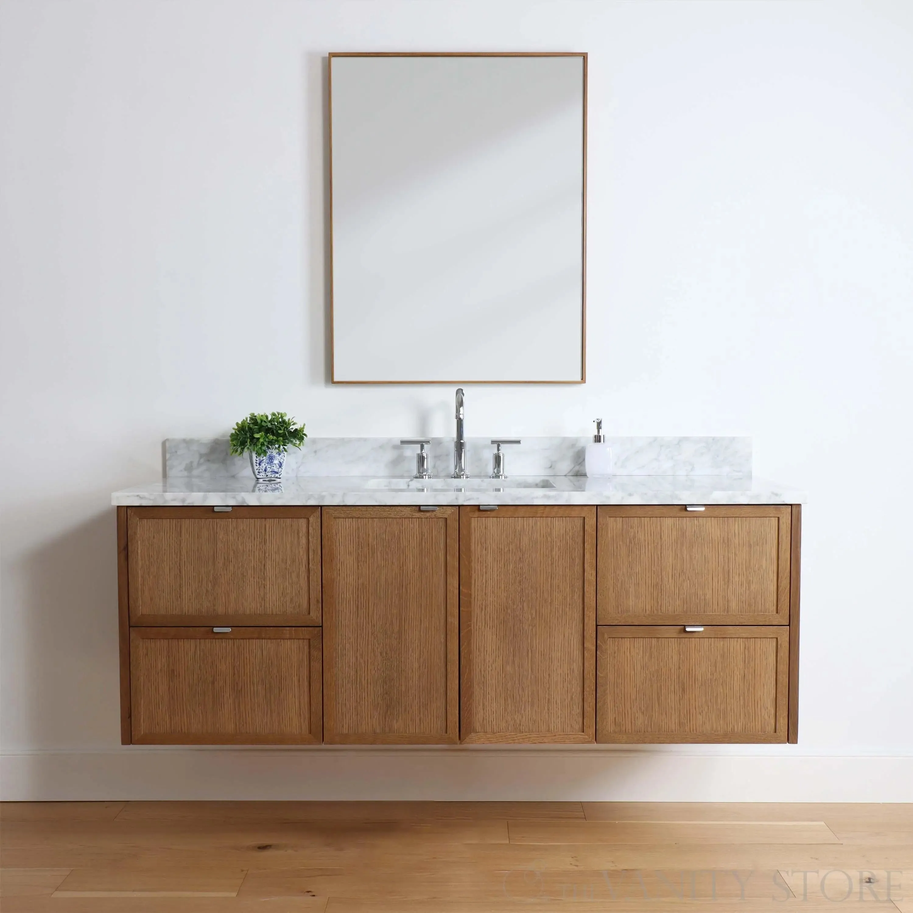 Cape Breton 60" Wall Mount Mid Century Oak Bathroom Vanity