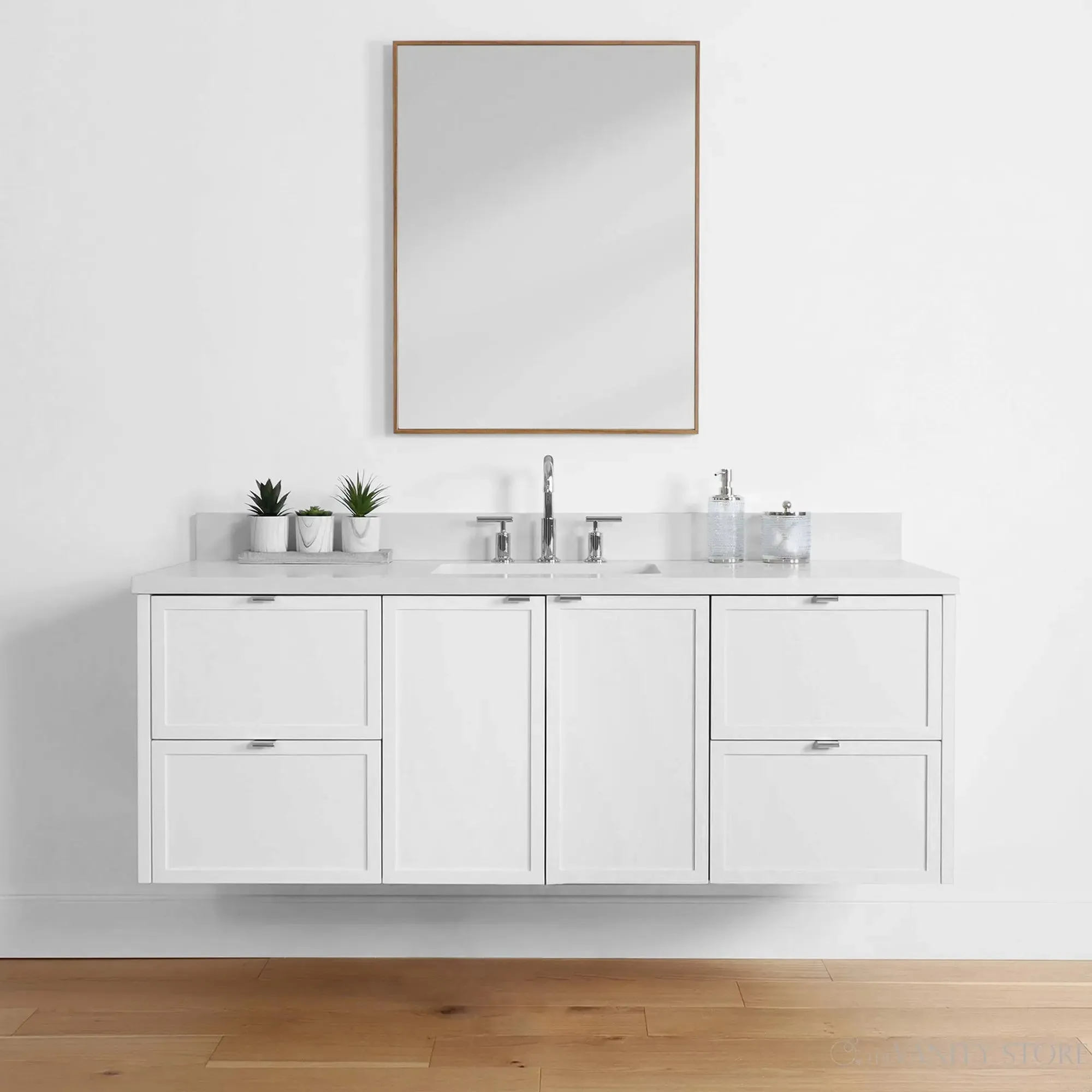 Cape Breton 60" Wall Mount Satin White Bathroom Vanity