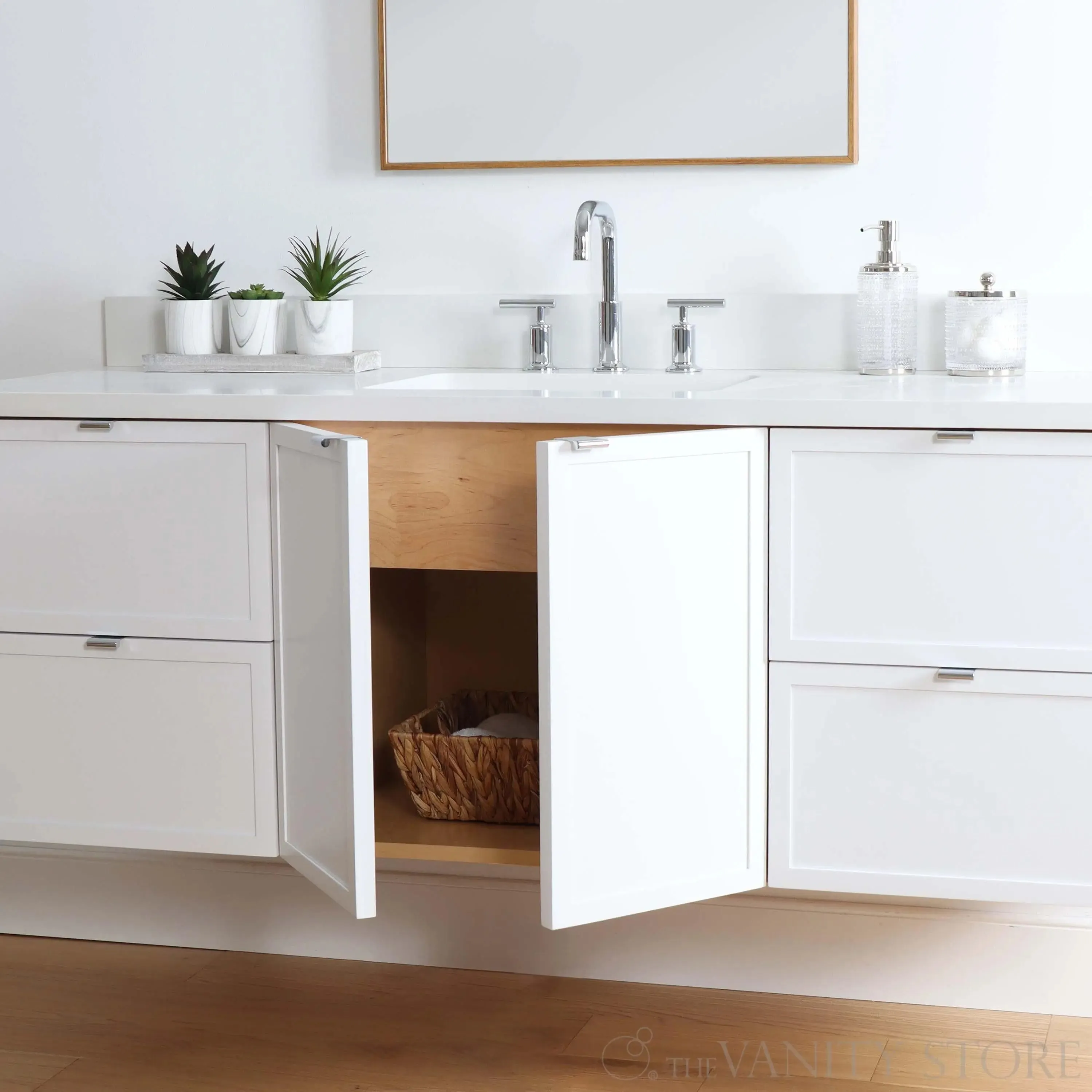 Cape Breton 60" Wall Mount Satin White Bathroom Vanity