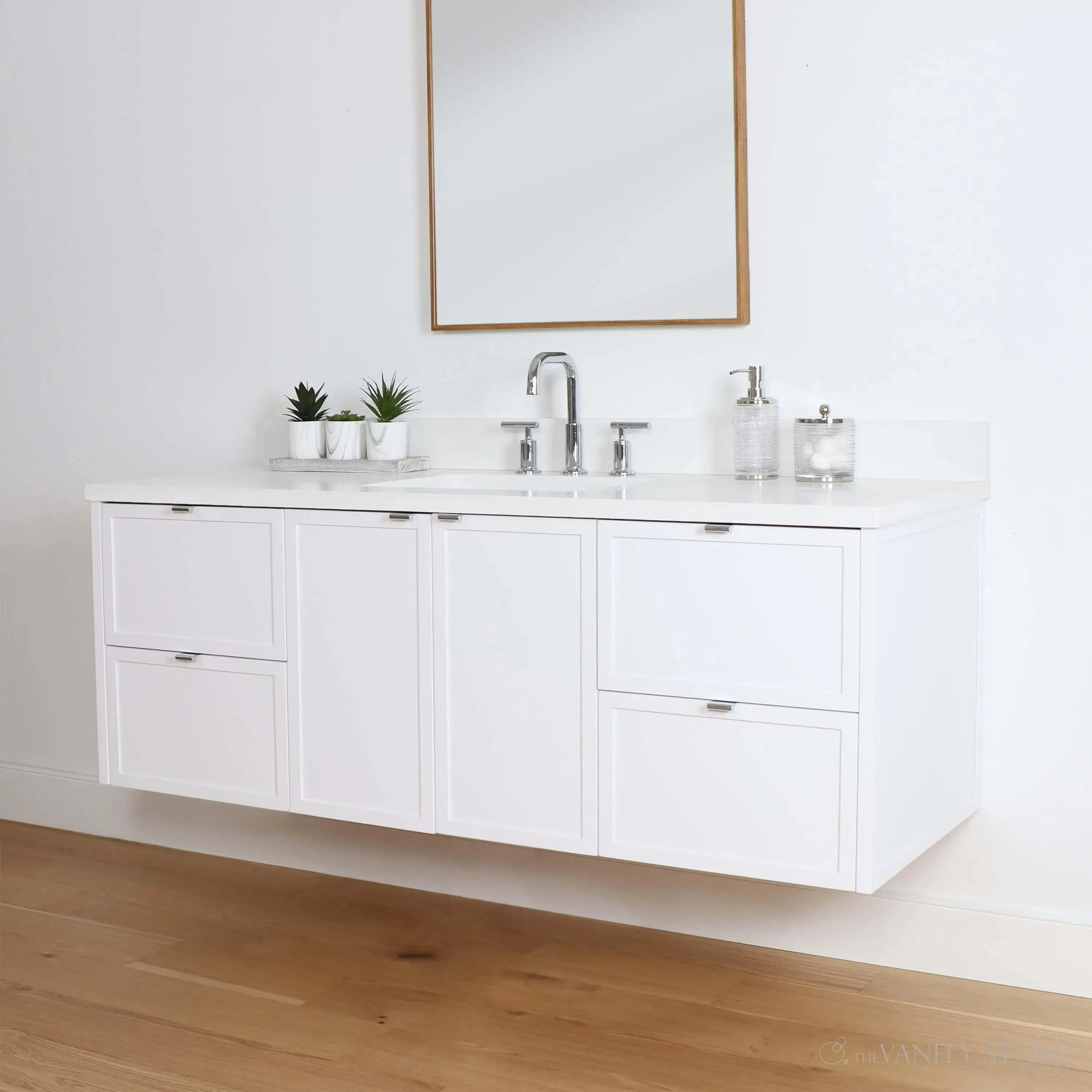 Cape Breton 60" Wall Mount Satin White Bathroom Vanity