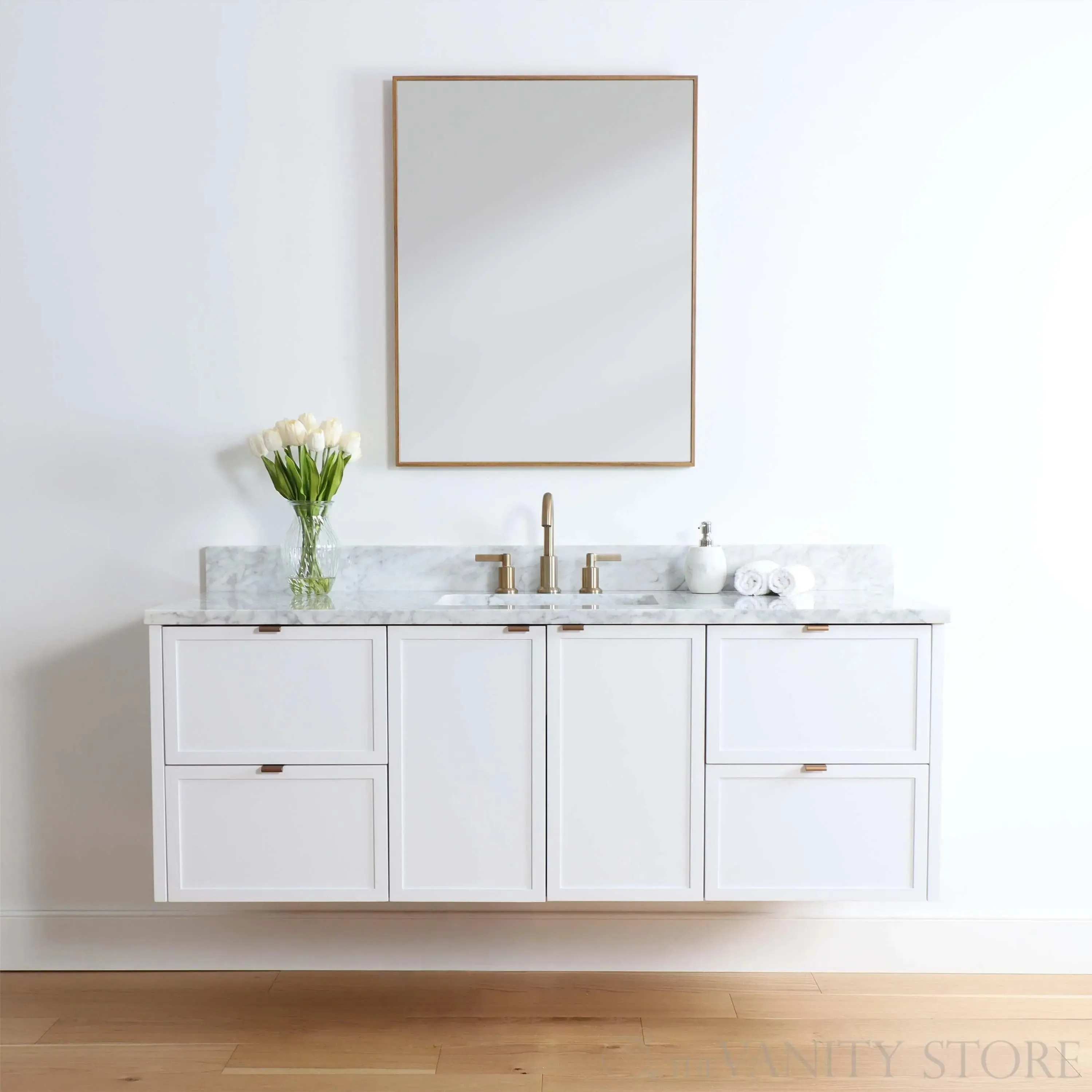 Cape Breton 60" Wall Mount Satin White Bathroom Vanity