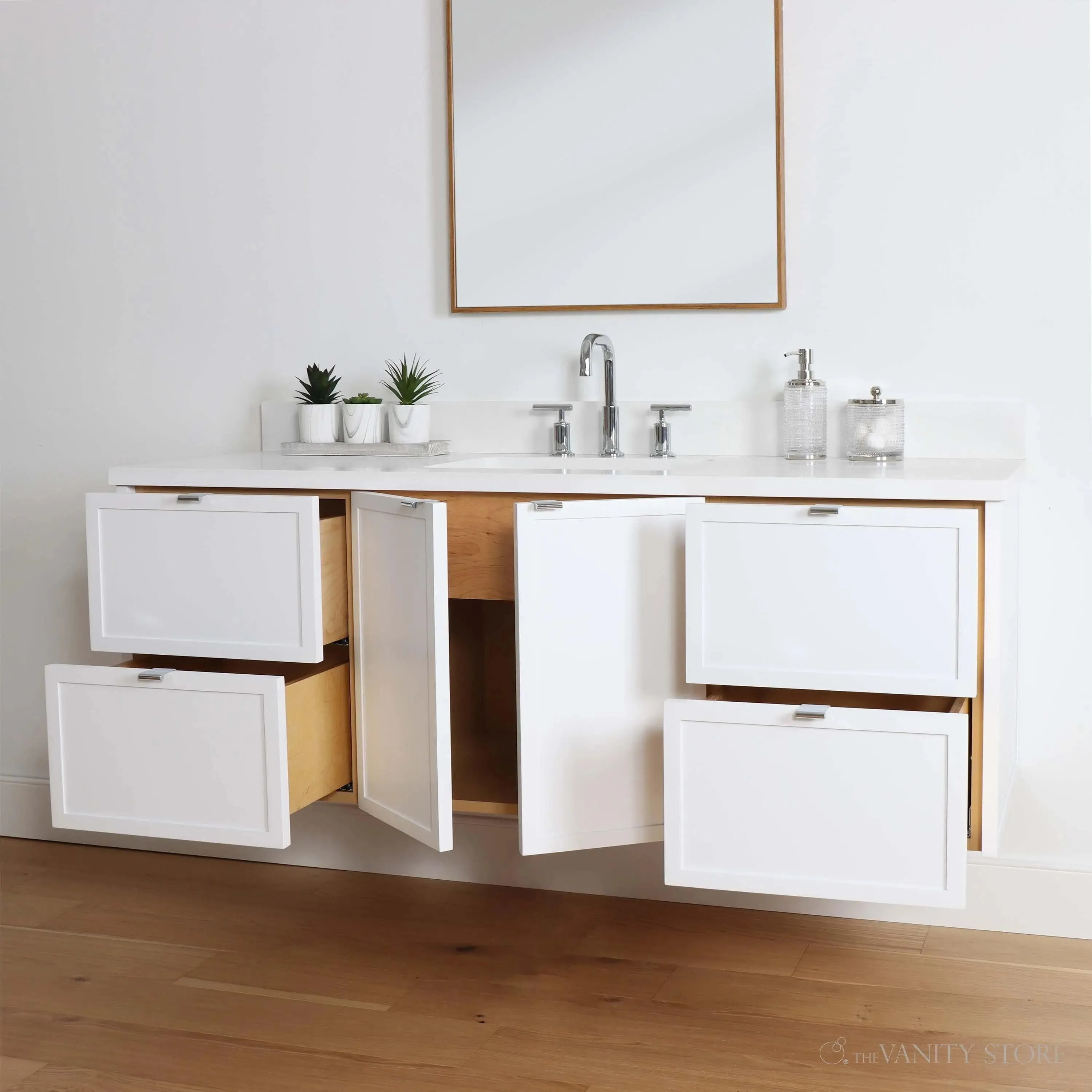 Cape Breton 60" Wall Mount Satin White Bathroom Vanity