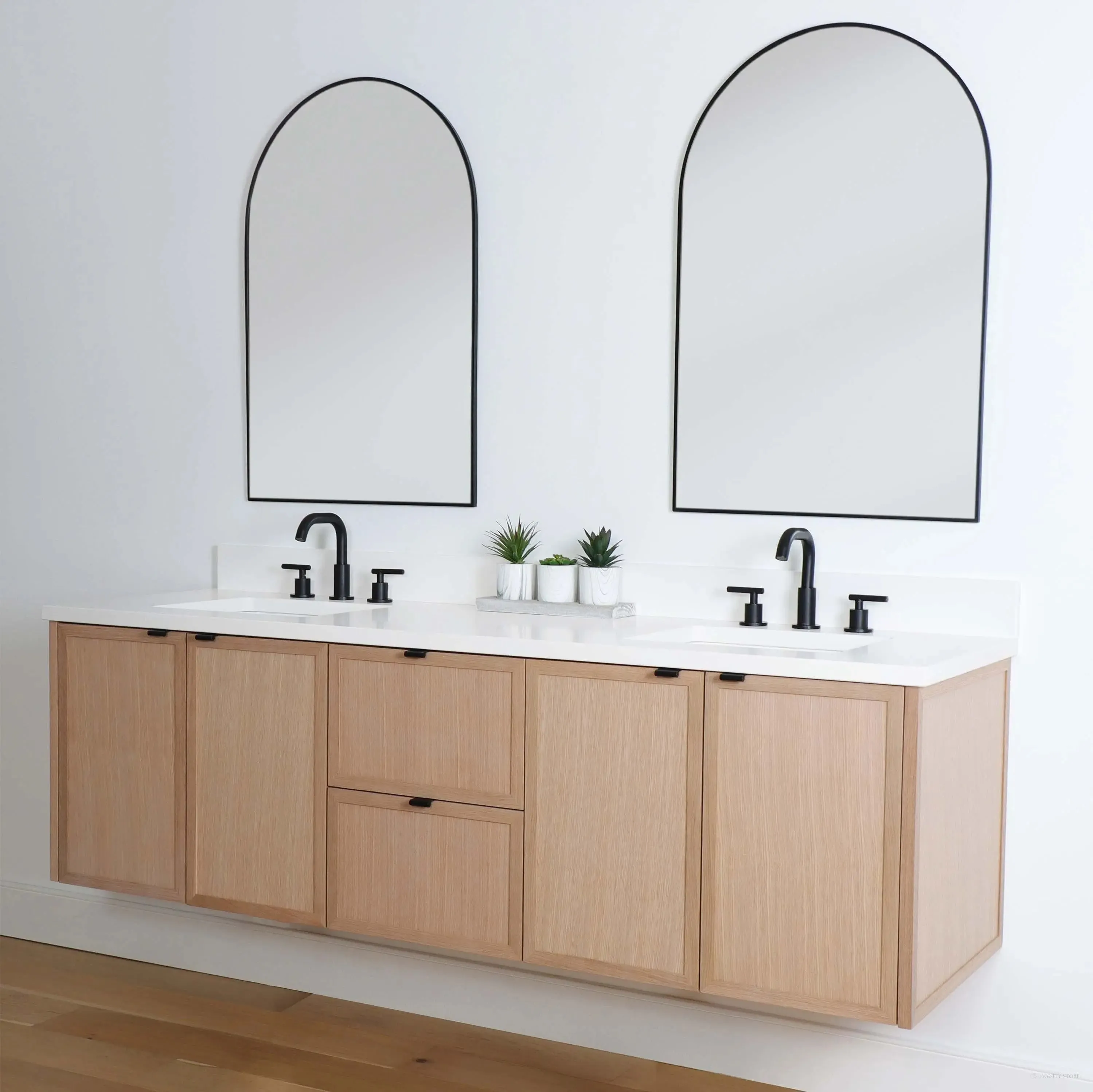 Cape Breton 72" Wall Mount White Oak Bathroom Vanity, Double Sink