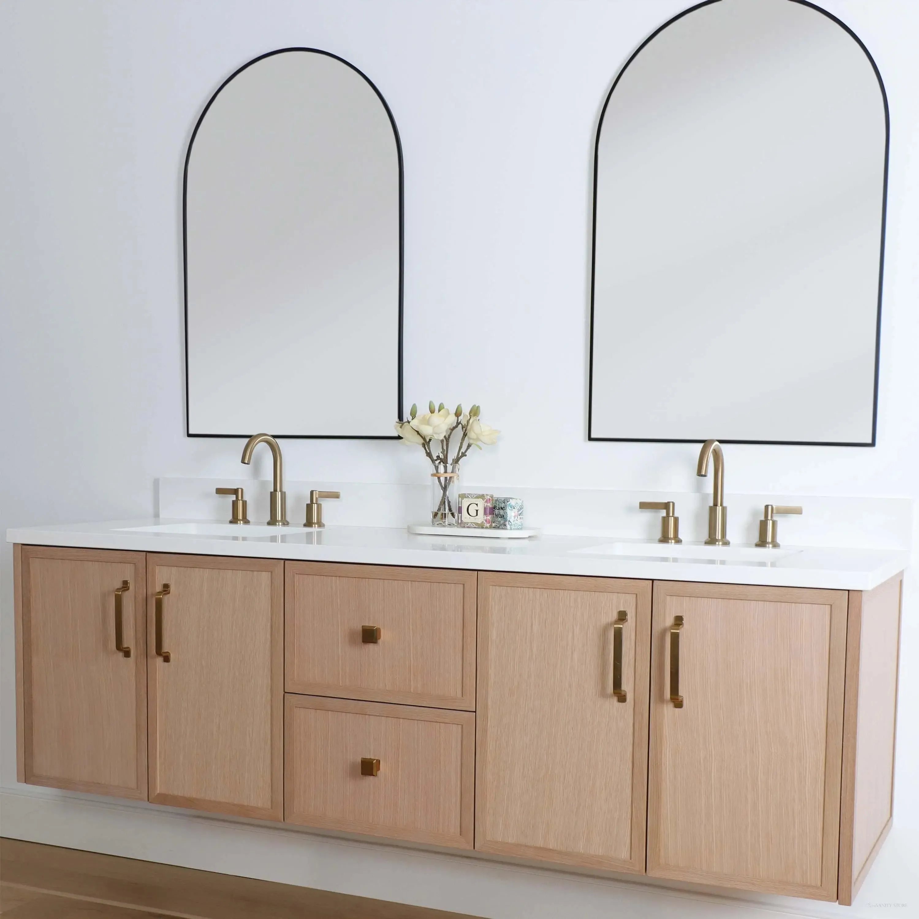 Cape Breton 72" Wall Mount White Oak Bathroom Vanity, Double Sink