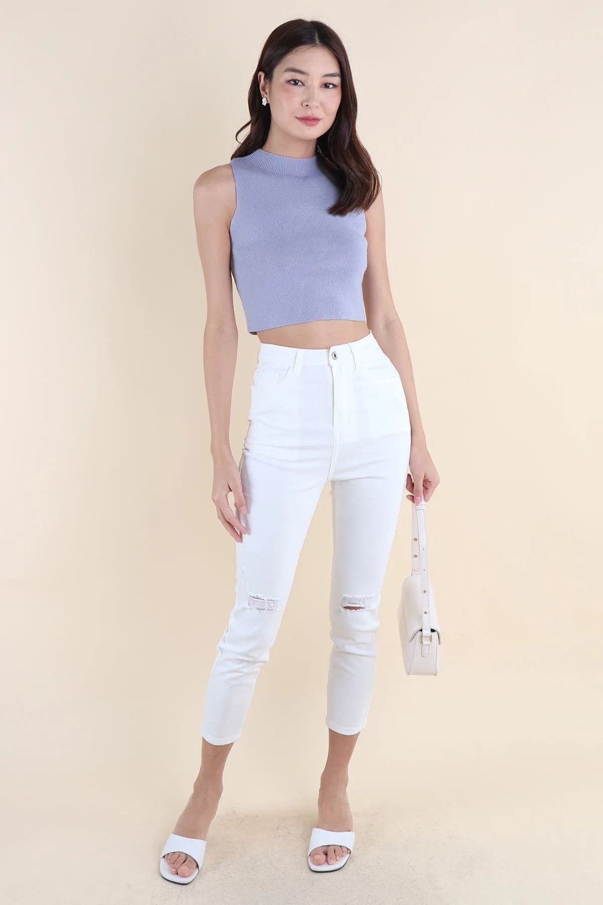 CAPE HIGH NECK KNIT TOP IN PERIWINKLE