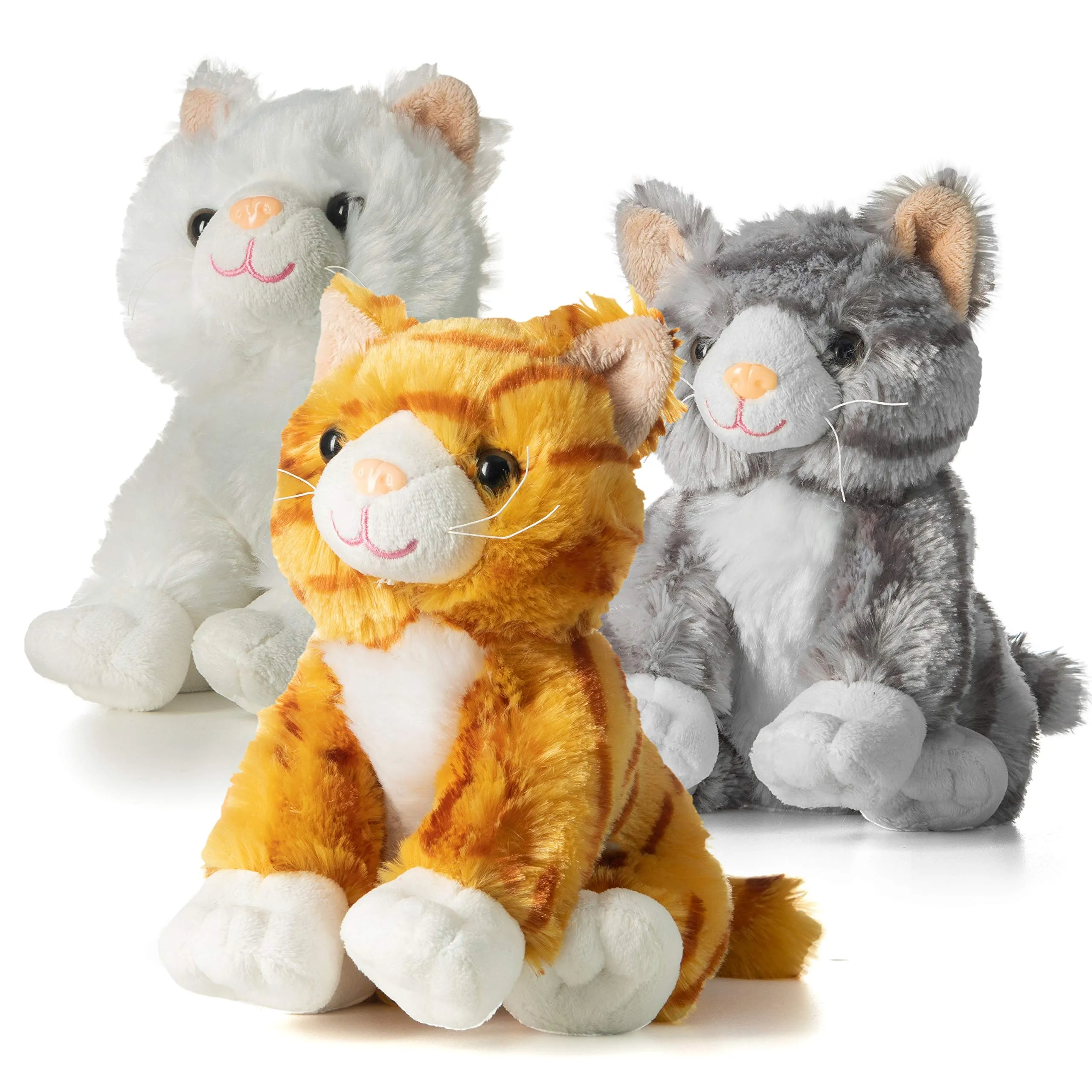 Cat Stuffed Animals For Girls & Boys (Three 10-Inch Stuffed Cat Plush) Realistic