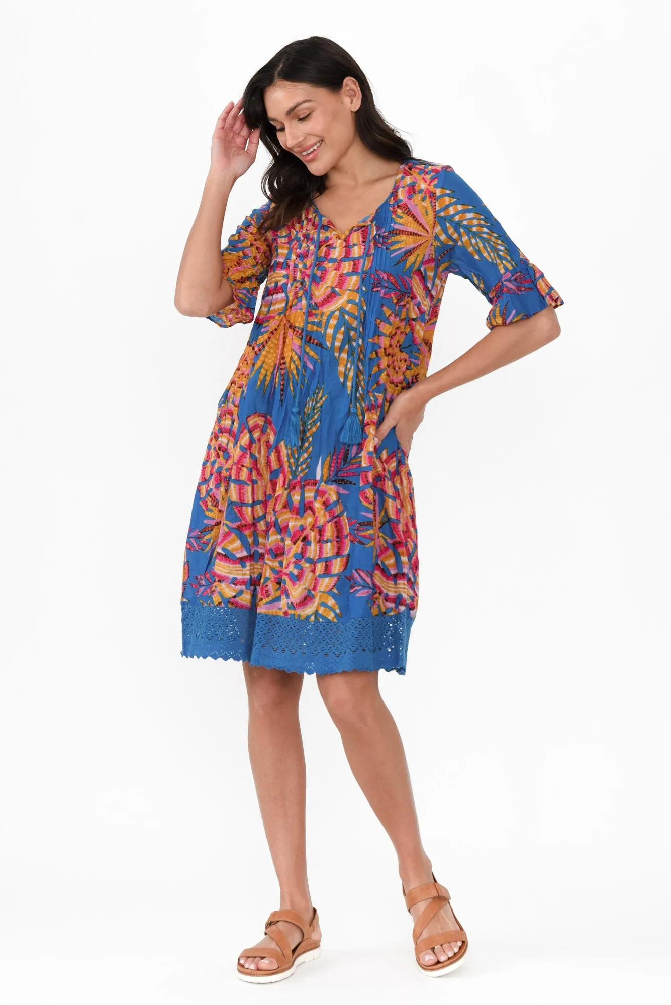 Cayman Yellow Tropical Cotton Tunic Dress