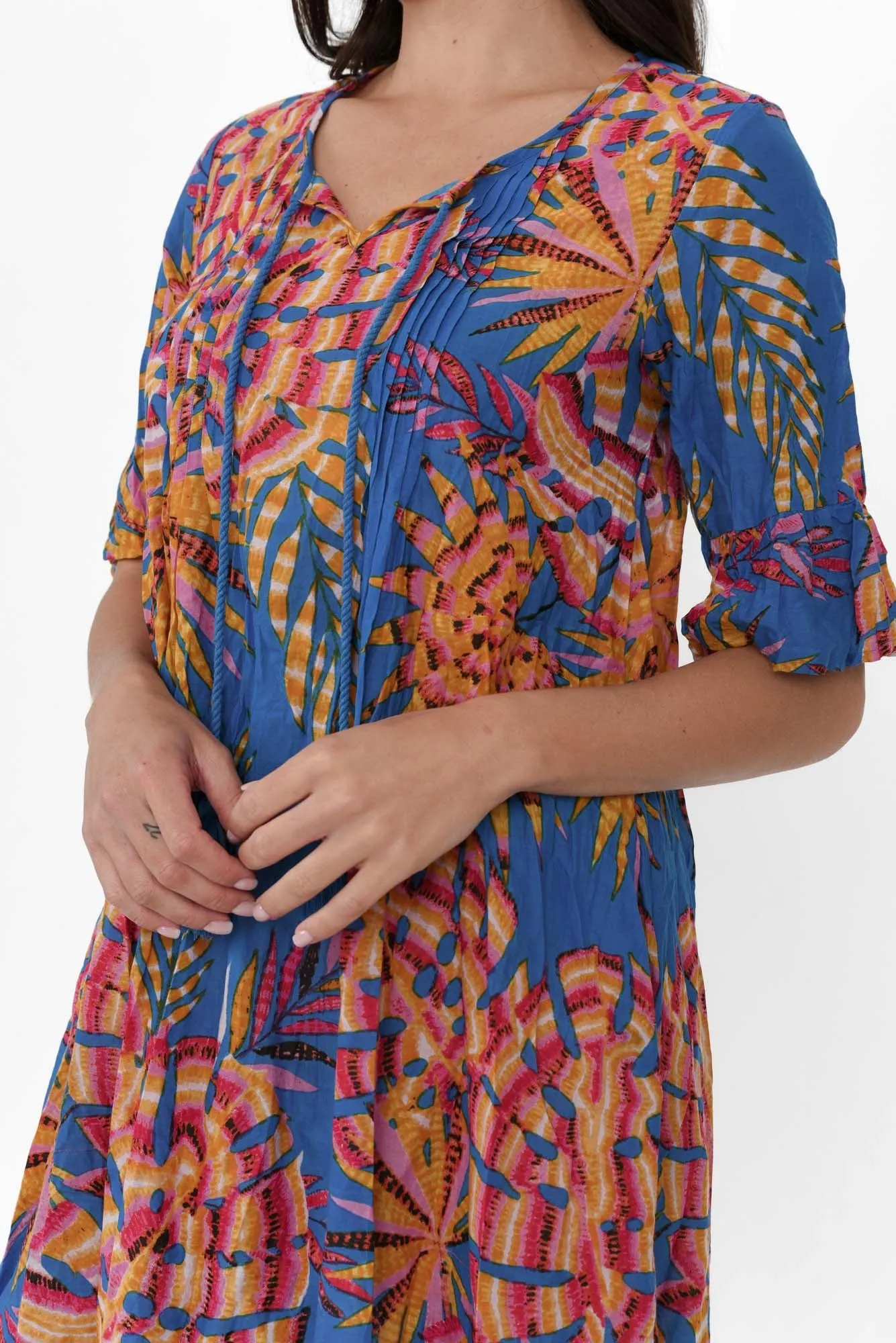 Cayman Yellow Tropical Cotton Tunic Dress