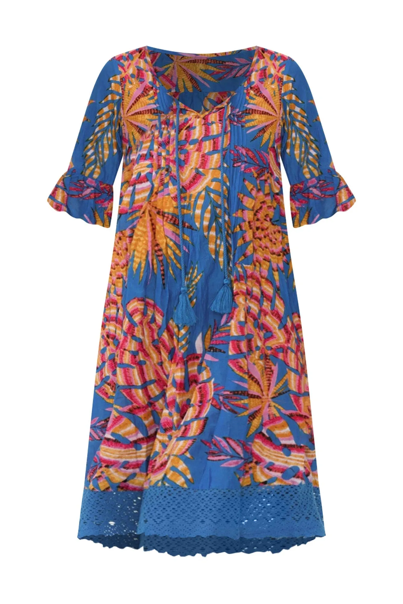 Cayman Yellow Tropical Cotton Tunic Dress