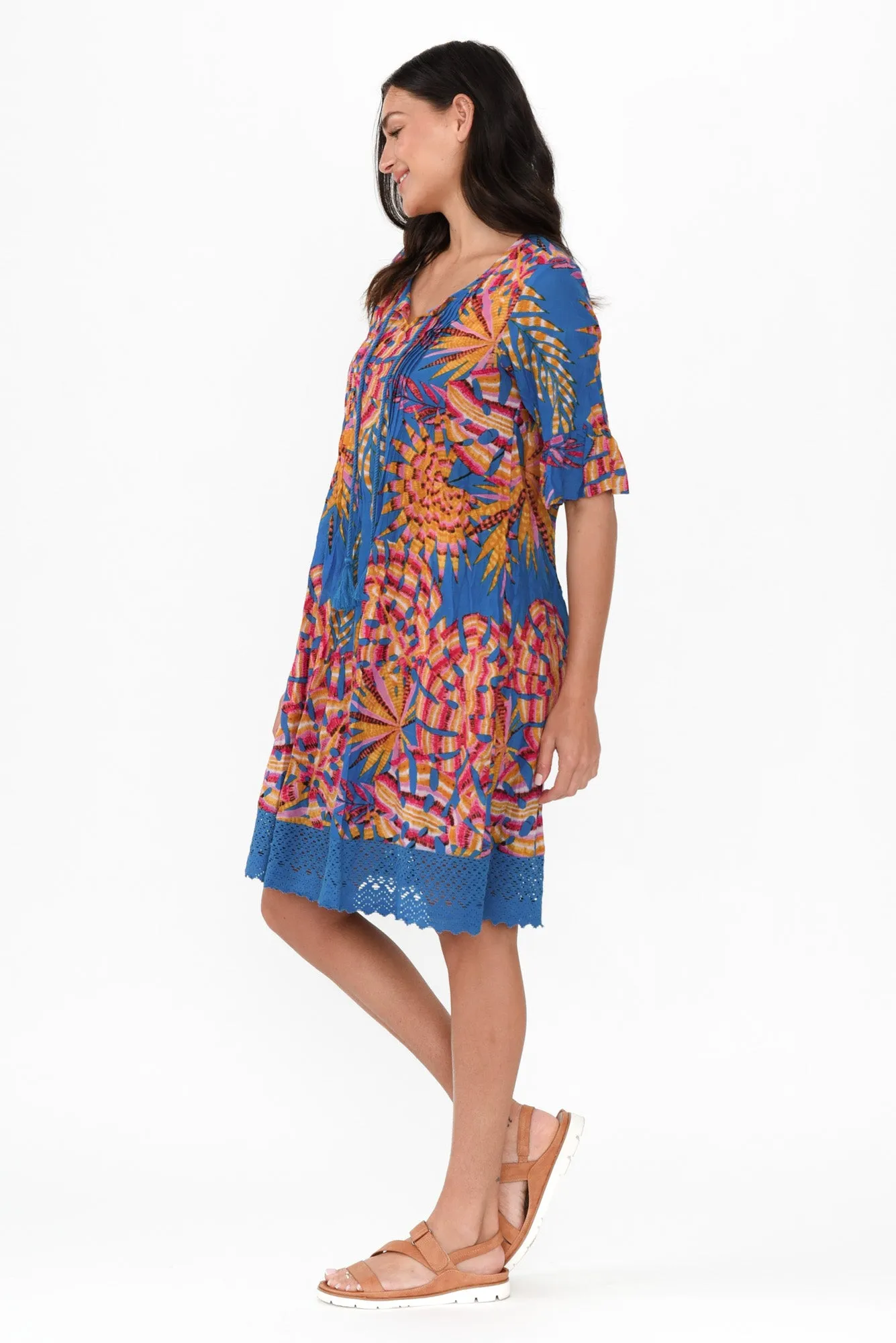 Cayman Yellow Tropical Cotton Tunic Dress