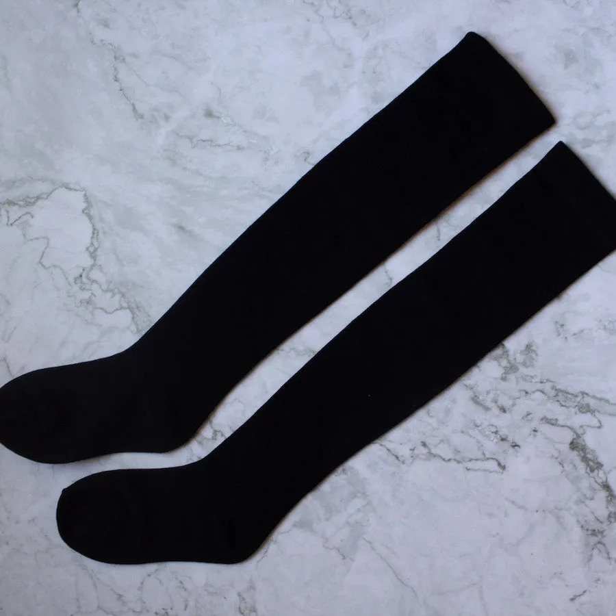 Charcoal Black Thigh High Socks