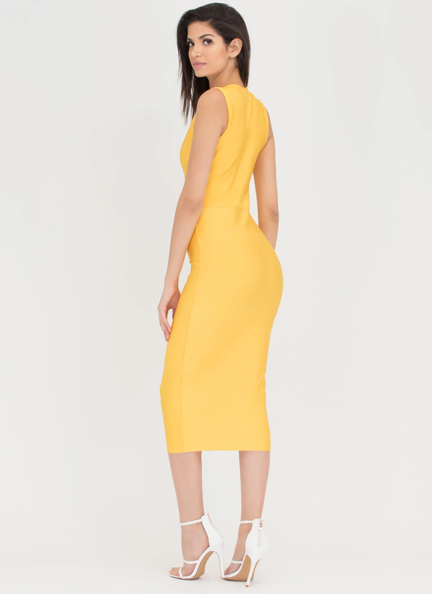 Chic Figure Zip-Up Bodycon Midi Dress