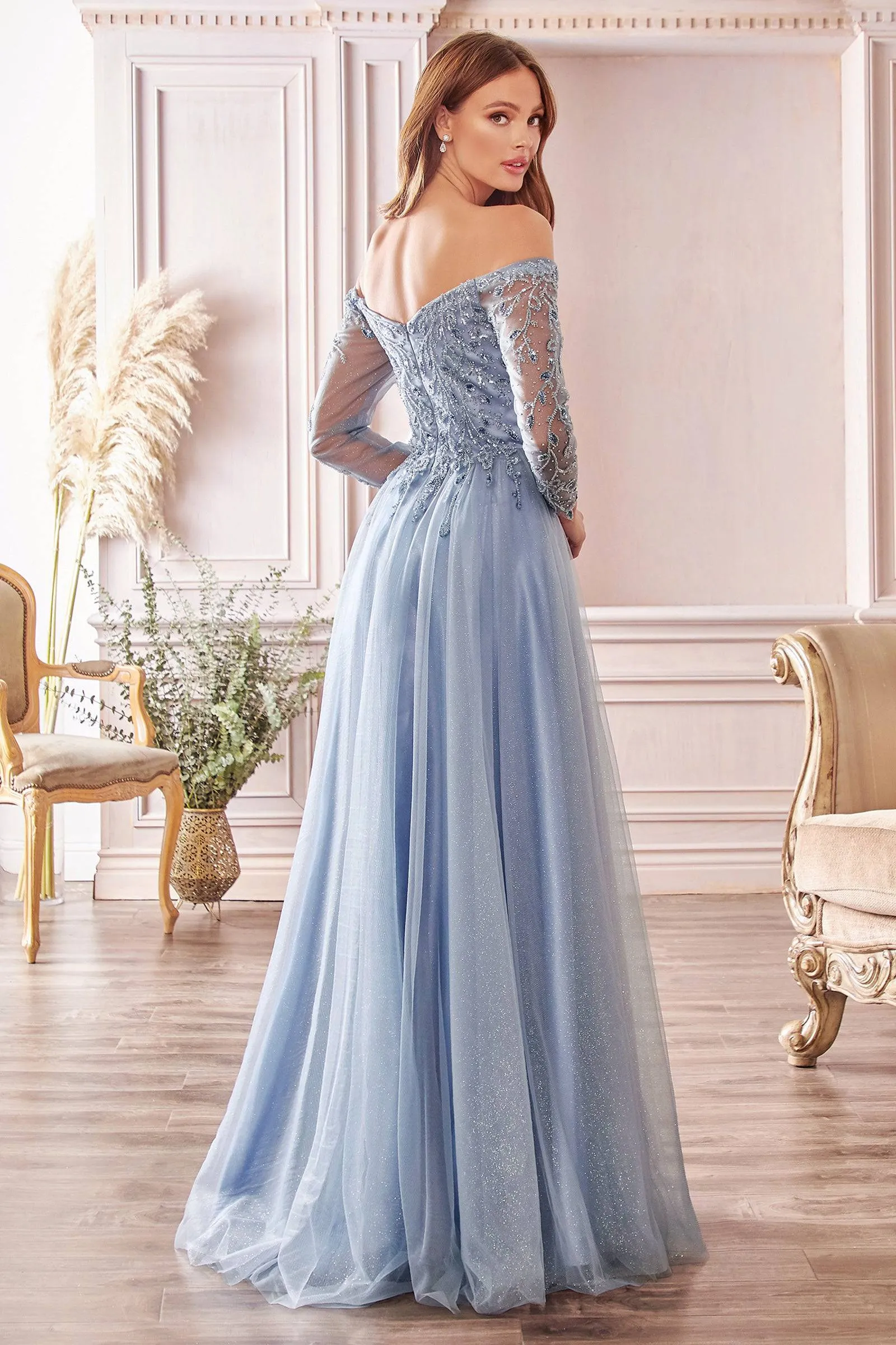 Cinderella Divine CD0172 Off Shoulder Ball Gown with Embroidered Bodice Ladivine