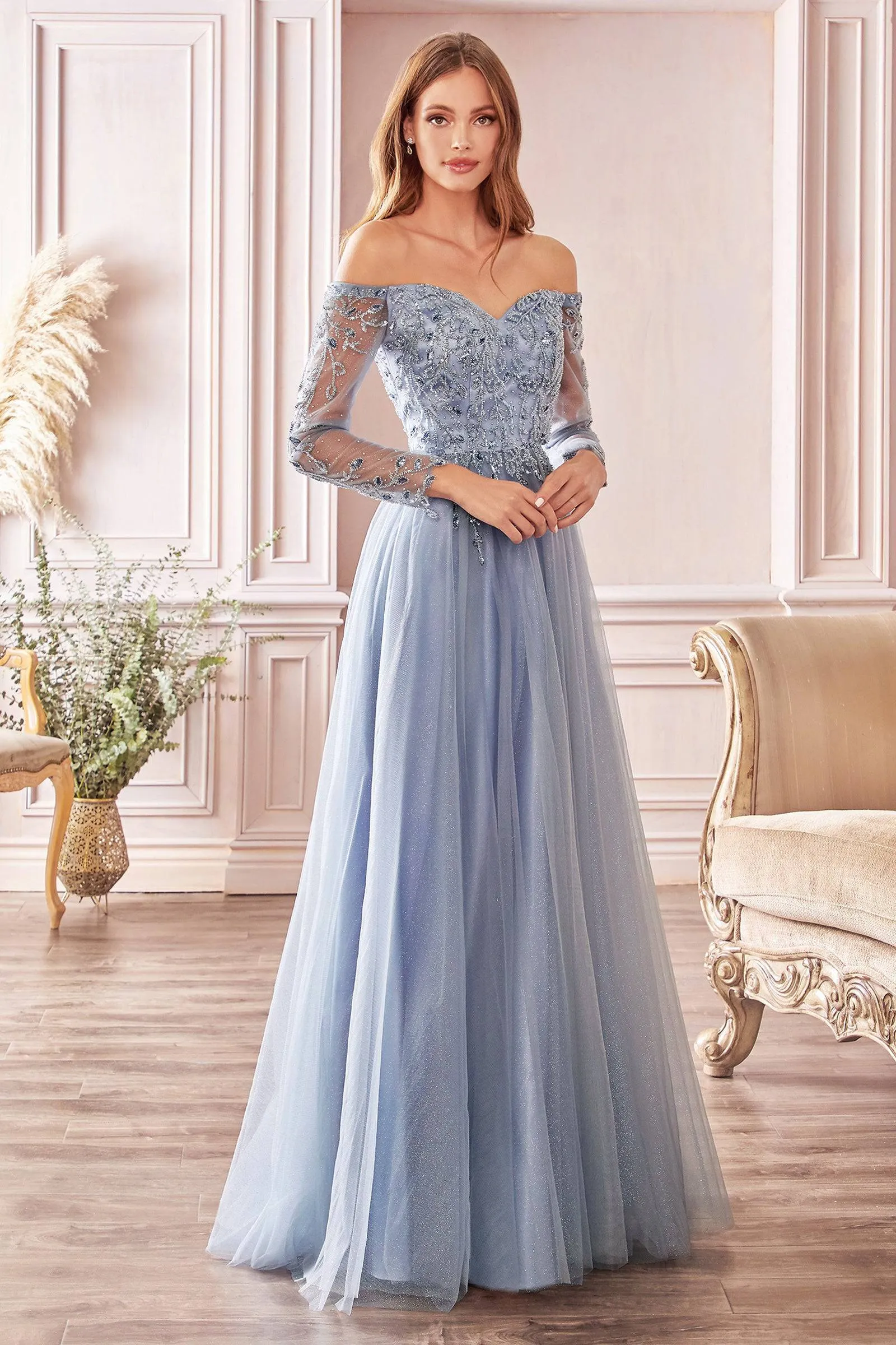 Cinderella Divine CD0172 Off Shoulder Ball Gown with Embroidered Bodice Ladivine