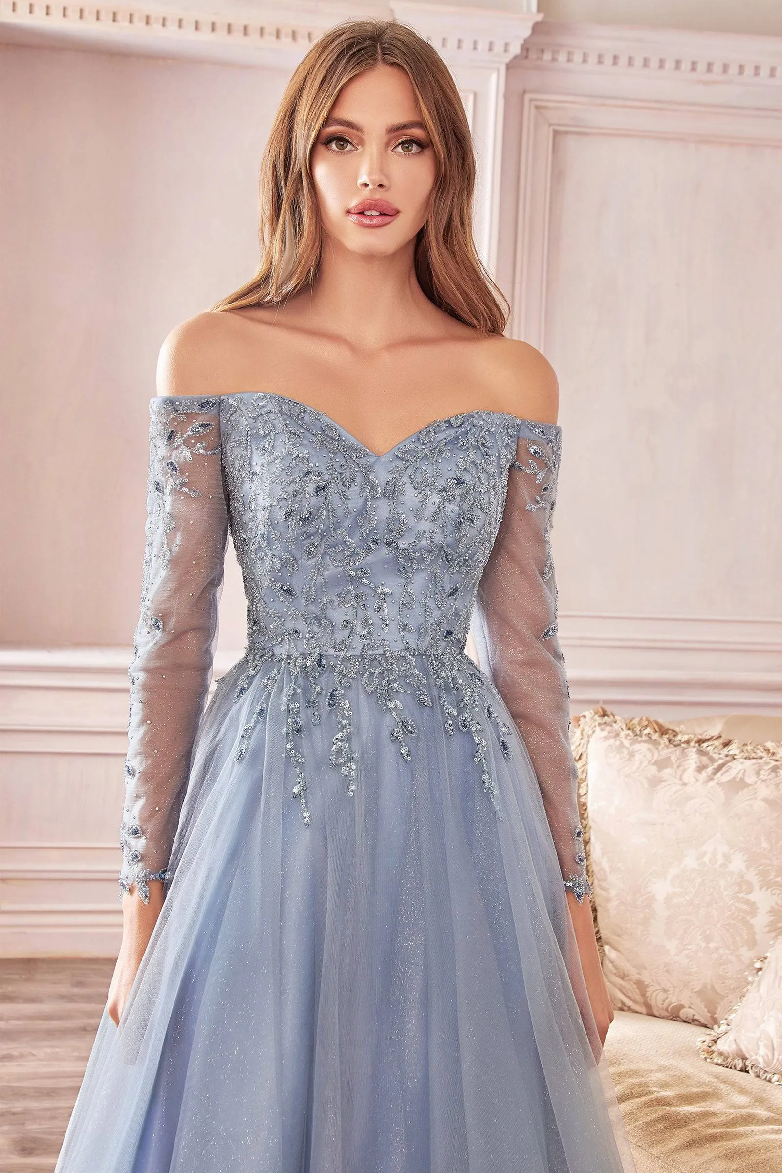 Cinderella Divine CD0172 Off Shoulder Ball Gown with Embroidered Bodice Ladivine