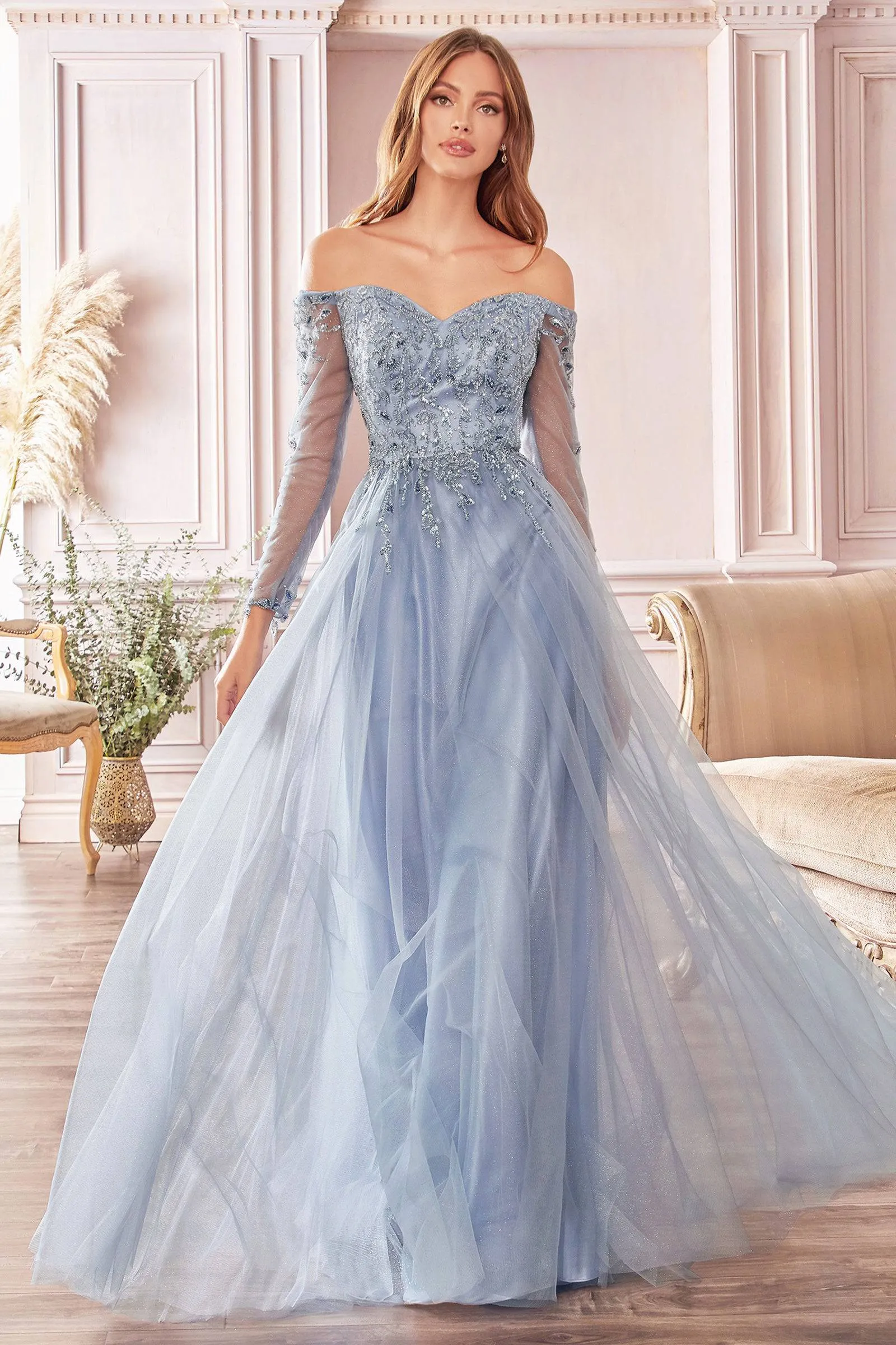 Cinderella Divine CD0172 Off Shoulder Ball Gown with Embroidered Bodice Ladivine