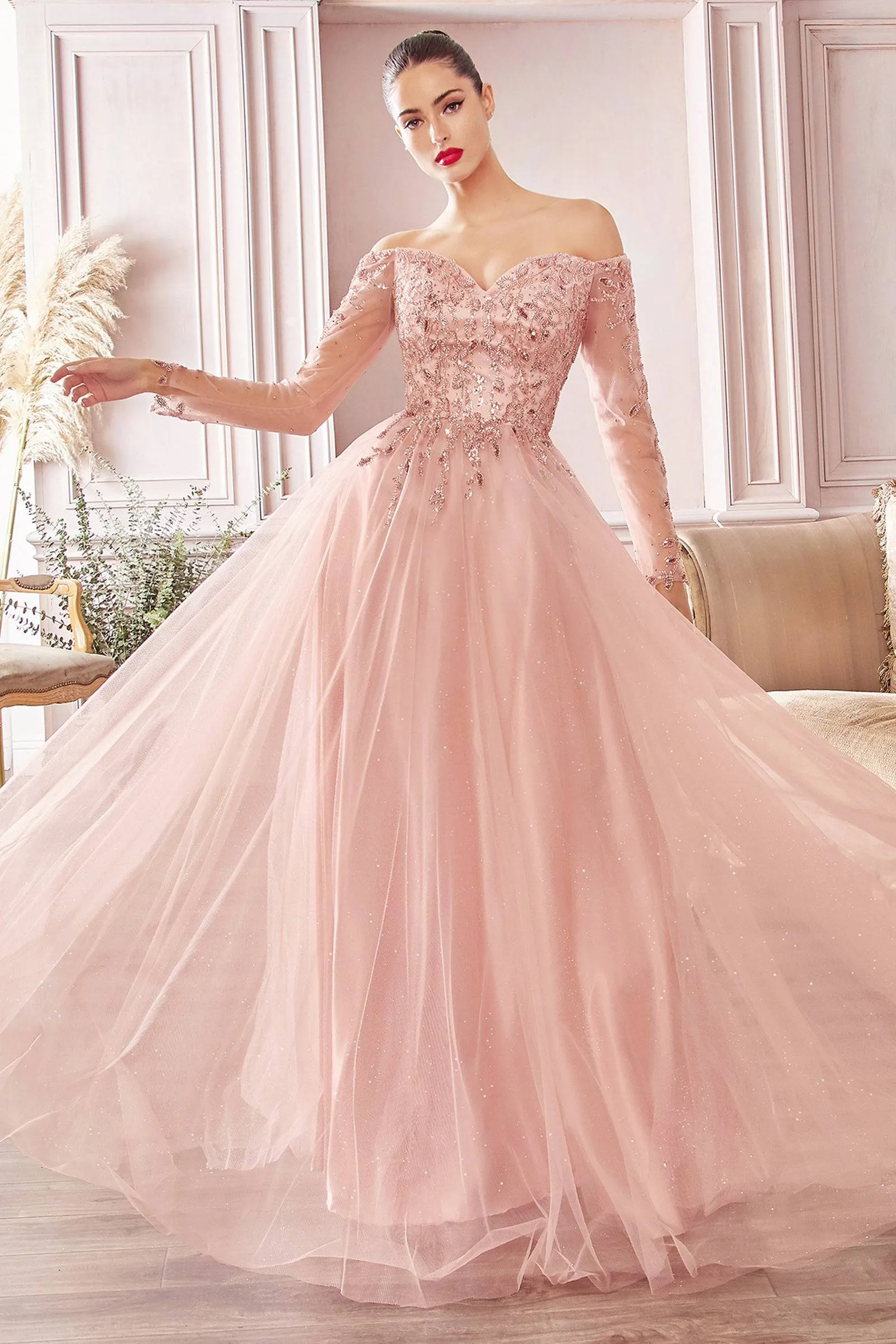 Cinderella Divine CD0172 Off Shoulder Ball Gown with Embroidered Bodice Ladivine