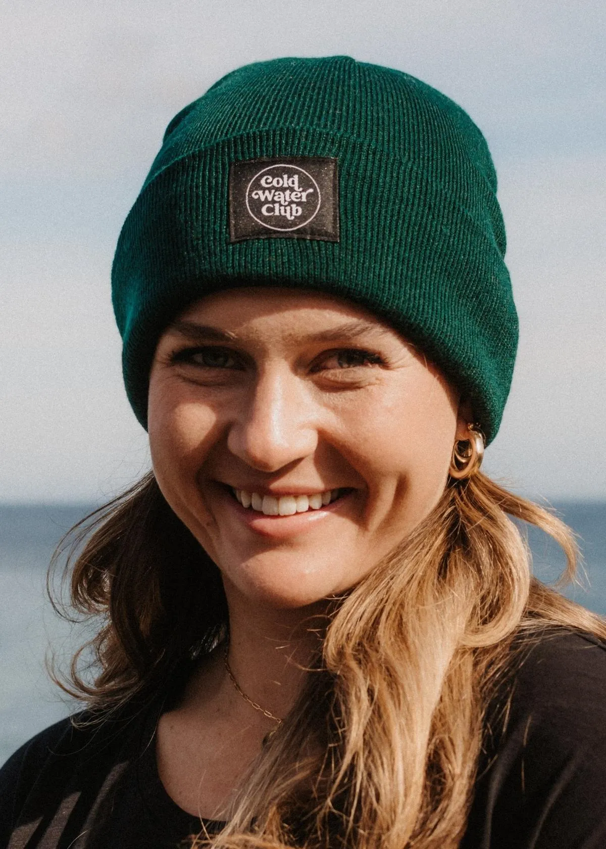 Cold Water Club Rib Knit Beanie in Deep Green