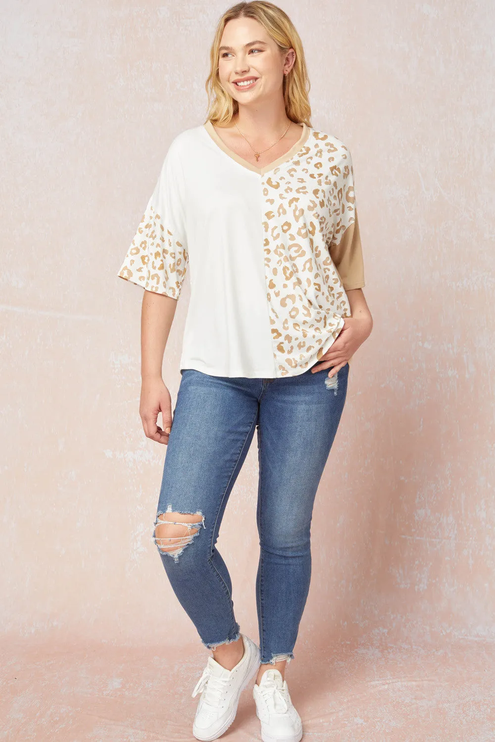 Color Block Leopard Top, Camel