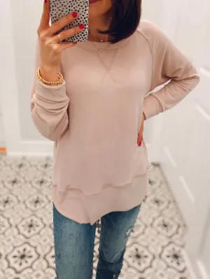 Comfort Crush Raw Edge Tunic Top - Blush