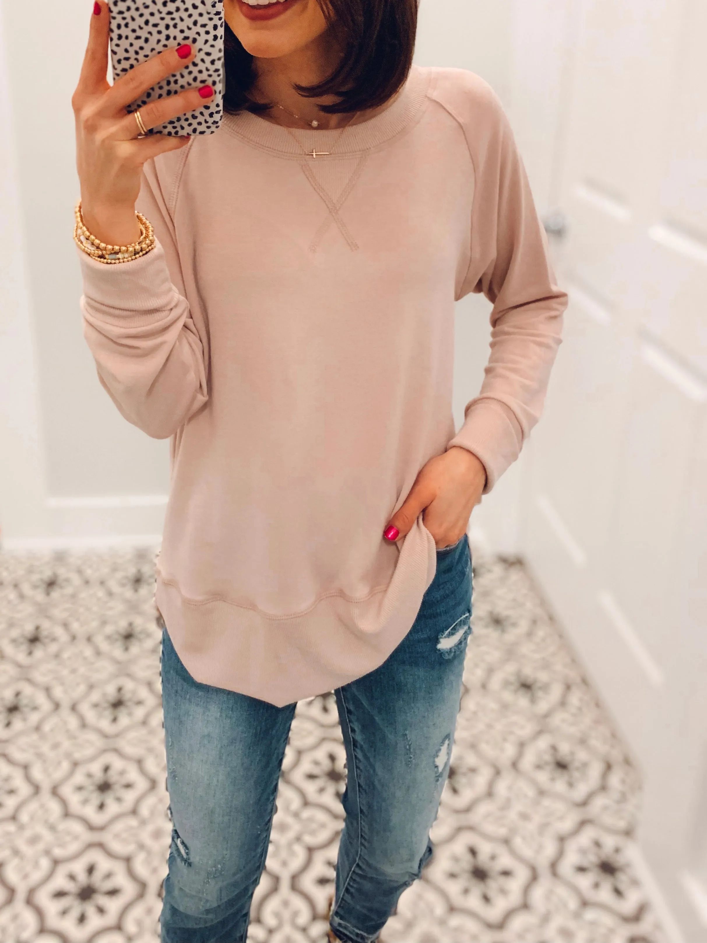 Comfort Crush Raw Edge Tunic Top - Blush