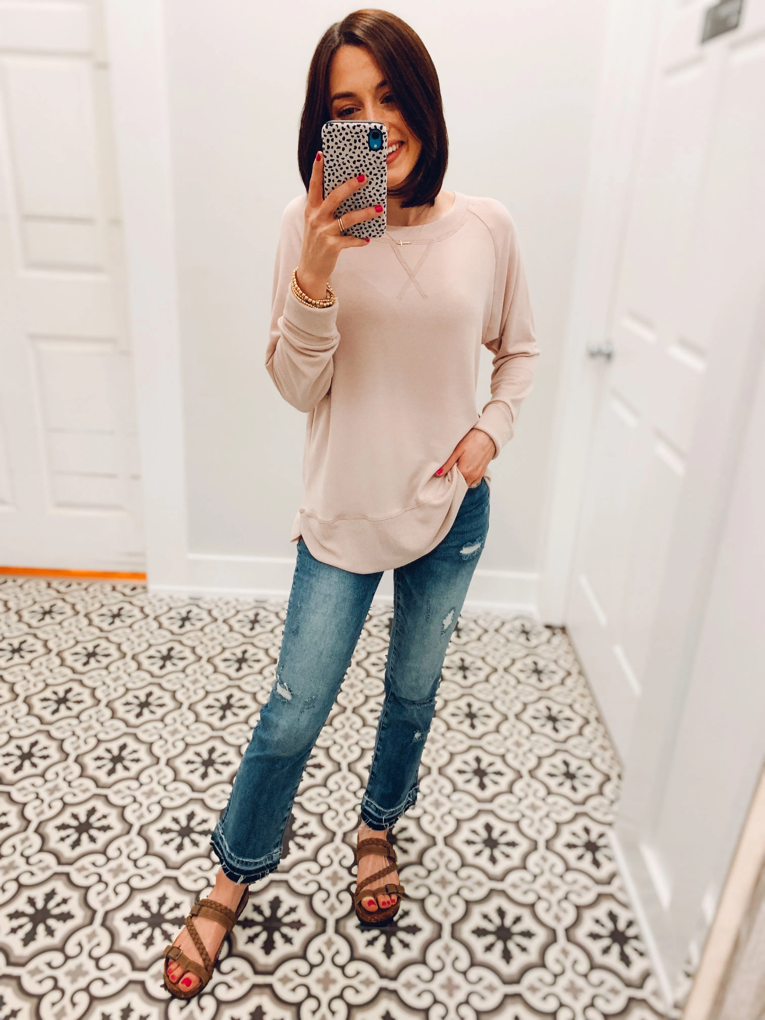 Comfort Crush Raw Edge Tunic Top - Blush