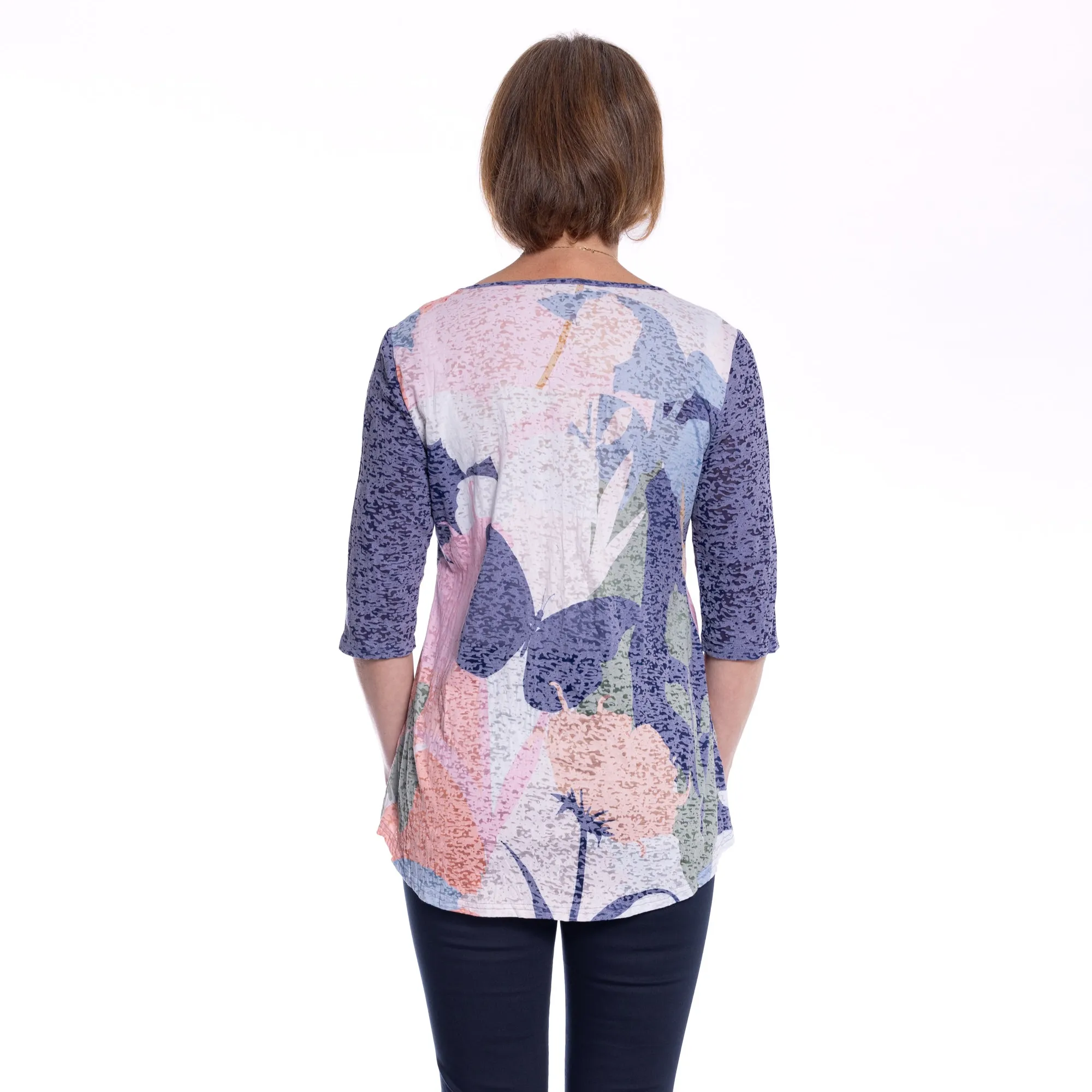 Cross Over Printed Tunic Top by Café Latte - Navy