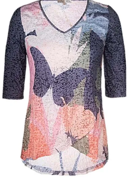 Cross Over Printed Tunic Top by Café Latte - Navy