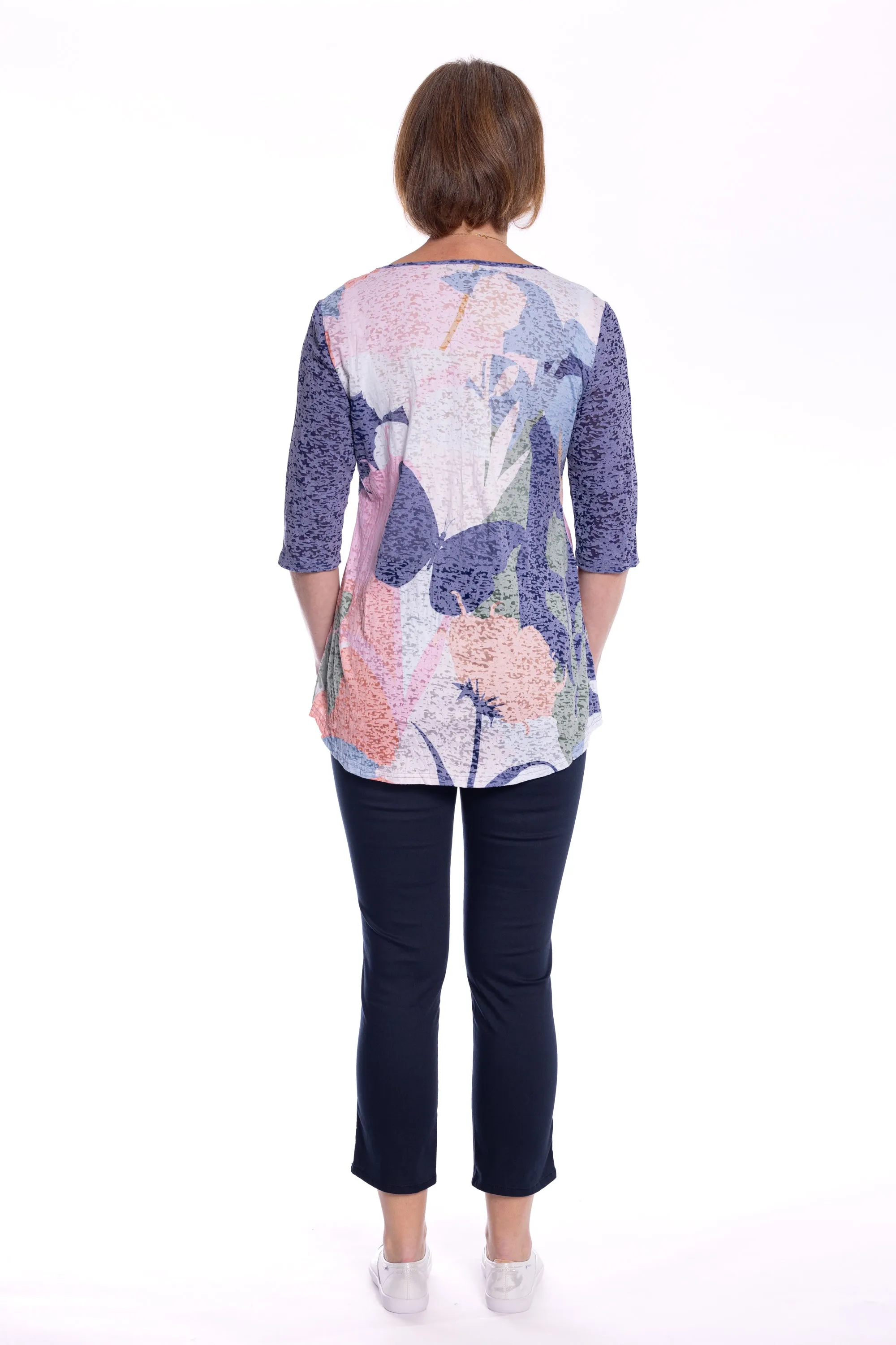 Cross Over Printed Tunic Top by Café Latte - Navy