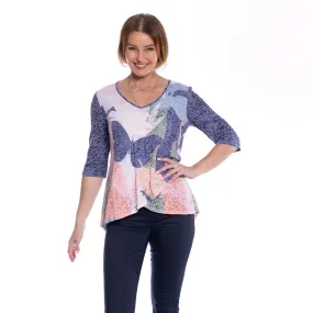 Cross Over Printed Tunic Top by Café Latte - Navy