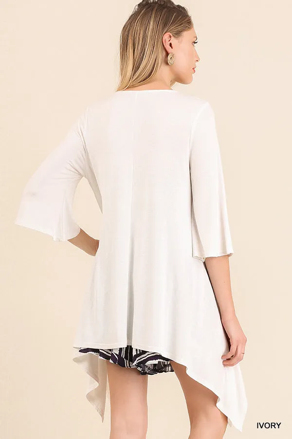 Crossed Bell Sleeve Asymmetrical Tunic, Ivory