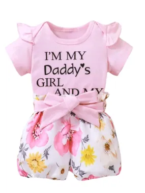 Daddy's Girl Mommy's World Pink Ruffle Romper with Floral Bloomer and Headband #1000874