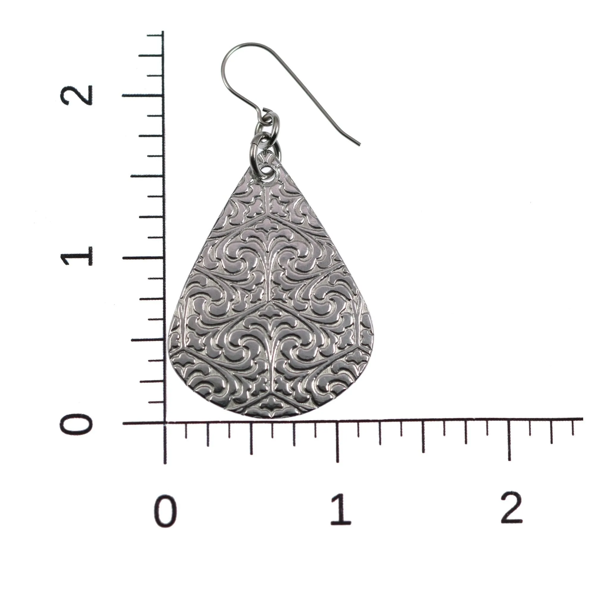 Damask Embossed Aluminum Teardrop Earrings