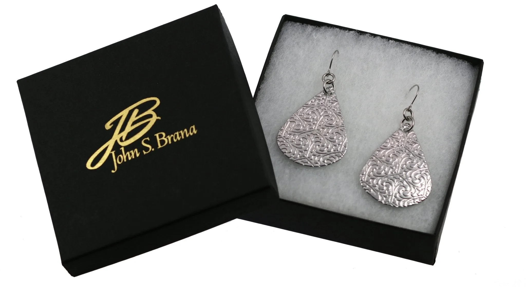 Damask Embossed Aluminum Teardrop Earrings