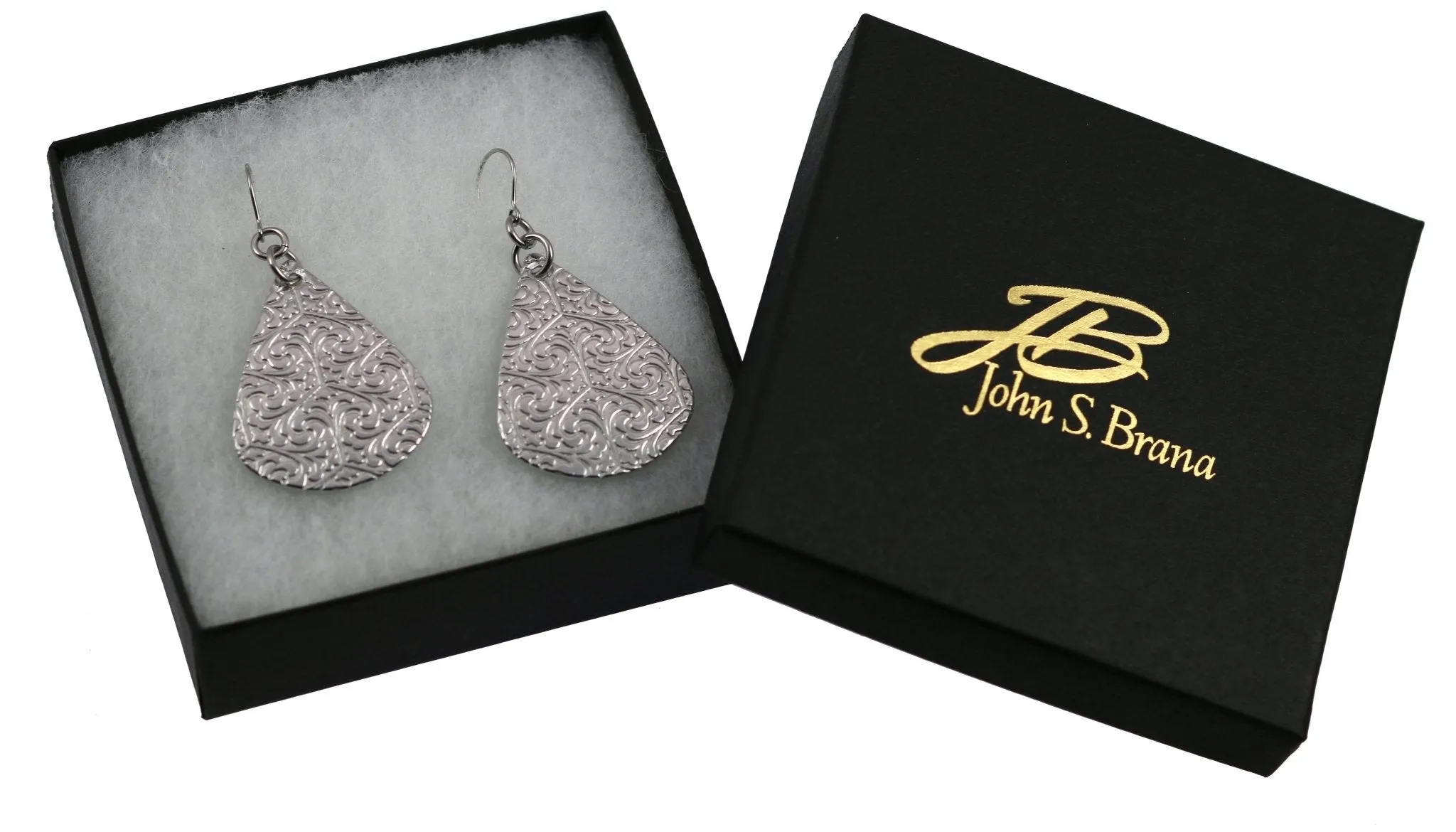 Damask Embossed Aluminum Teardrop Earrings