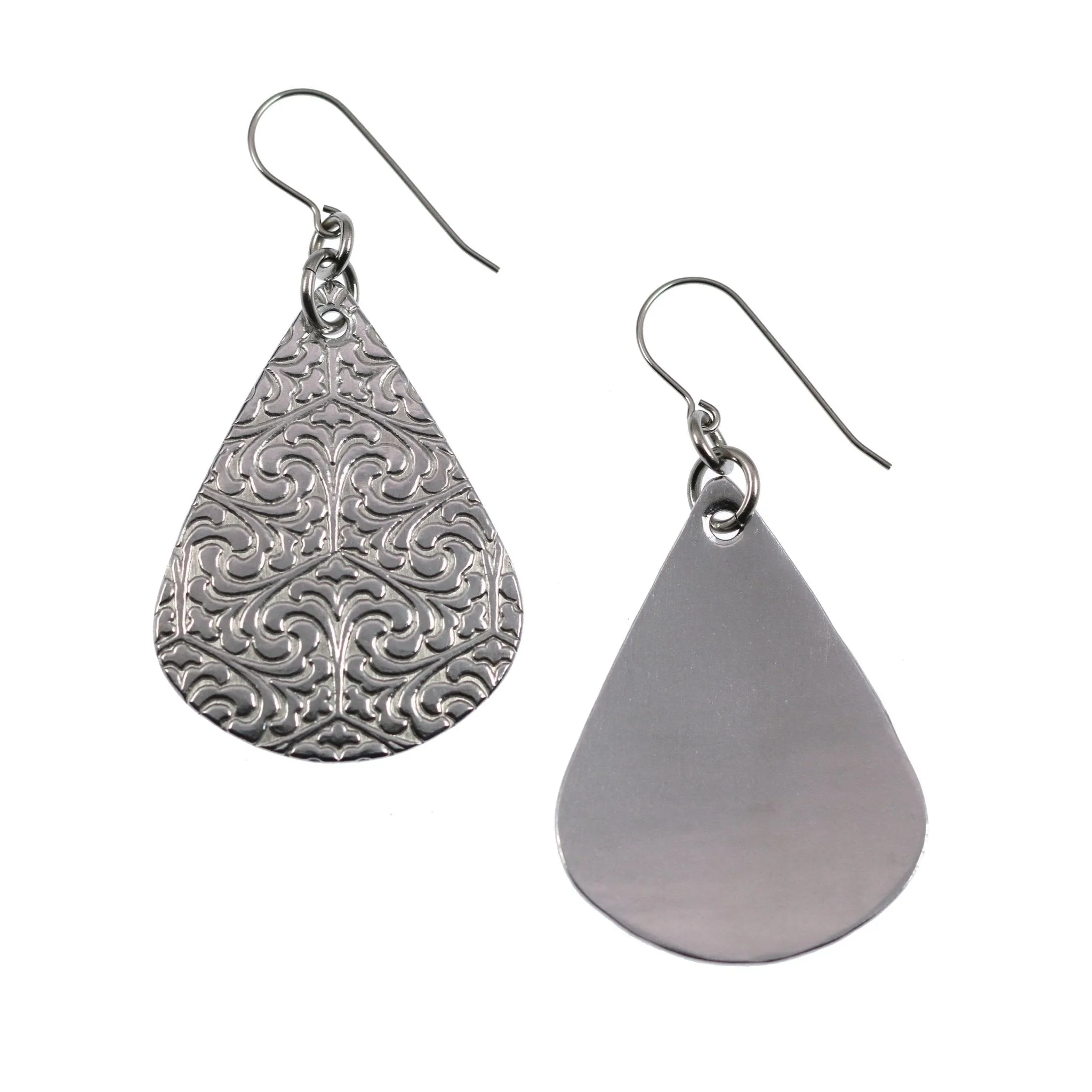 Damask Embossed Aluminum Teardrop Earrings